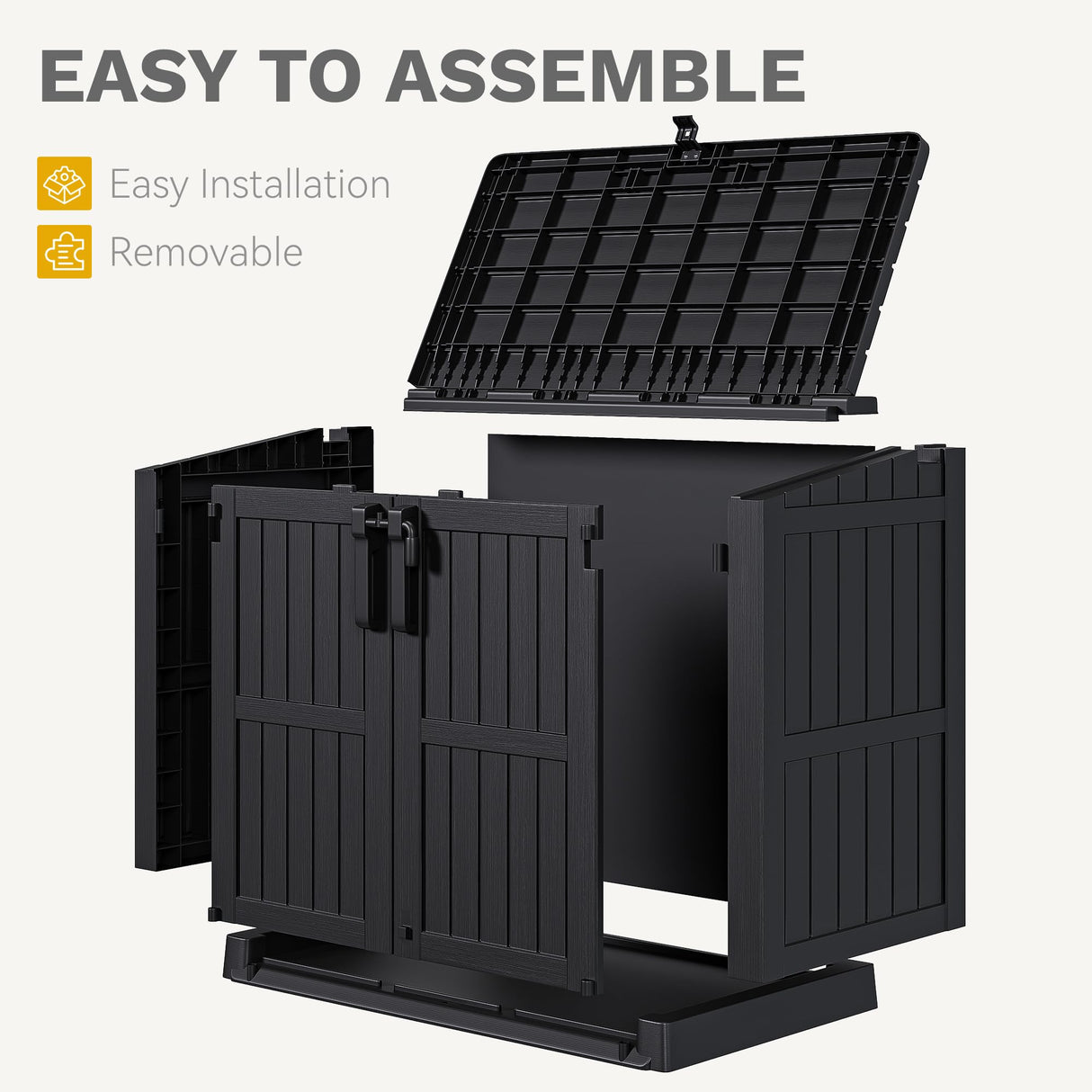 DWVO Tool Storage Shed, Storage for Bakcyard, Patio, and Garden, Resin Plastic Shed with Sloped Lid, Lockable Door, and Wood Grain Finish, Black DWVO