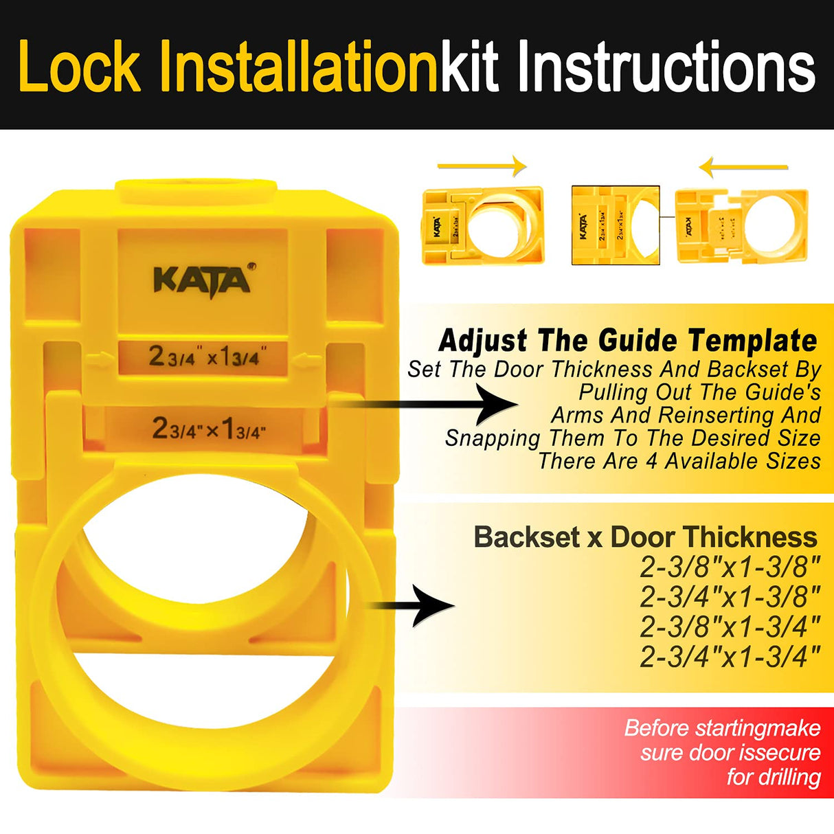 KATA 1-3/8" - 1-3/4" Door Lock Installation Kit for Wooden Doors with Guide Template, Door Lock Hole Saw, Carbon Steel KATA