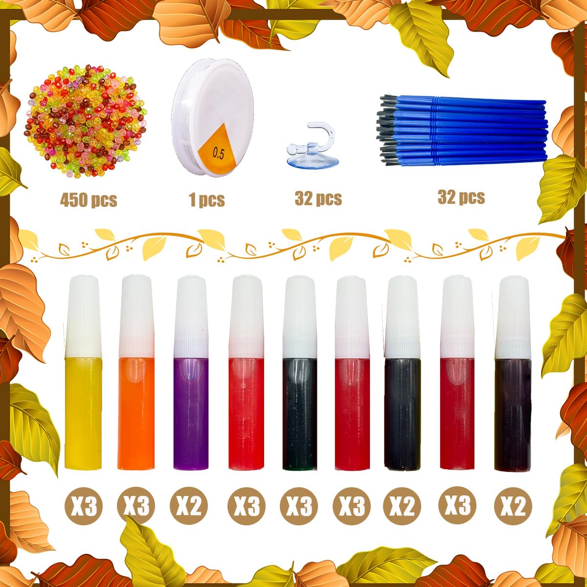 Suncatcher Kit 32 Sets Fall Leaf Suncatchers Window Art Paint Sun Catcher DIY Craft Kits Autumn Maple Leaf Sun Catchers Bulk for Classroom Thanksgiving Harvest Party Art Project Decoration AUEKIV