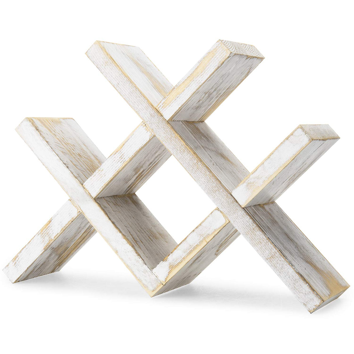 MyGift 4-Bottle Whitewashed Rustic Wood Countertop Wine Storage Rack MyGift