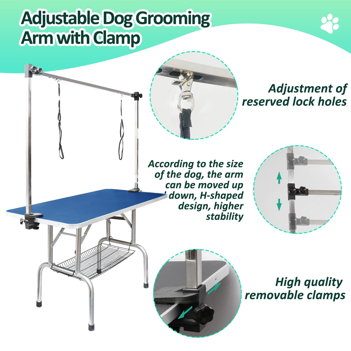 LOVMOR 36 Inch Dog Grooming Table,Adjustable Home Pet Grooming Tables with Arm/Noose/Mesh Tray LOVMOR