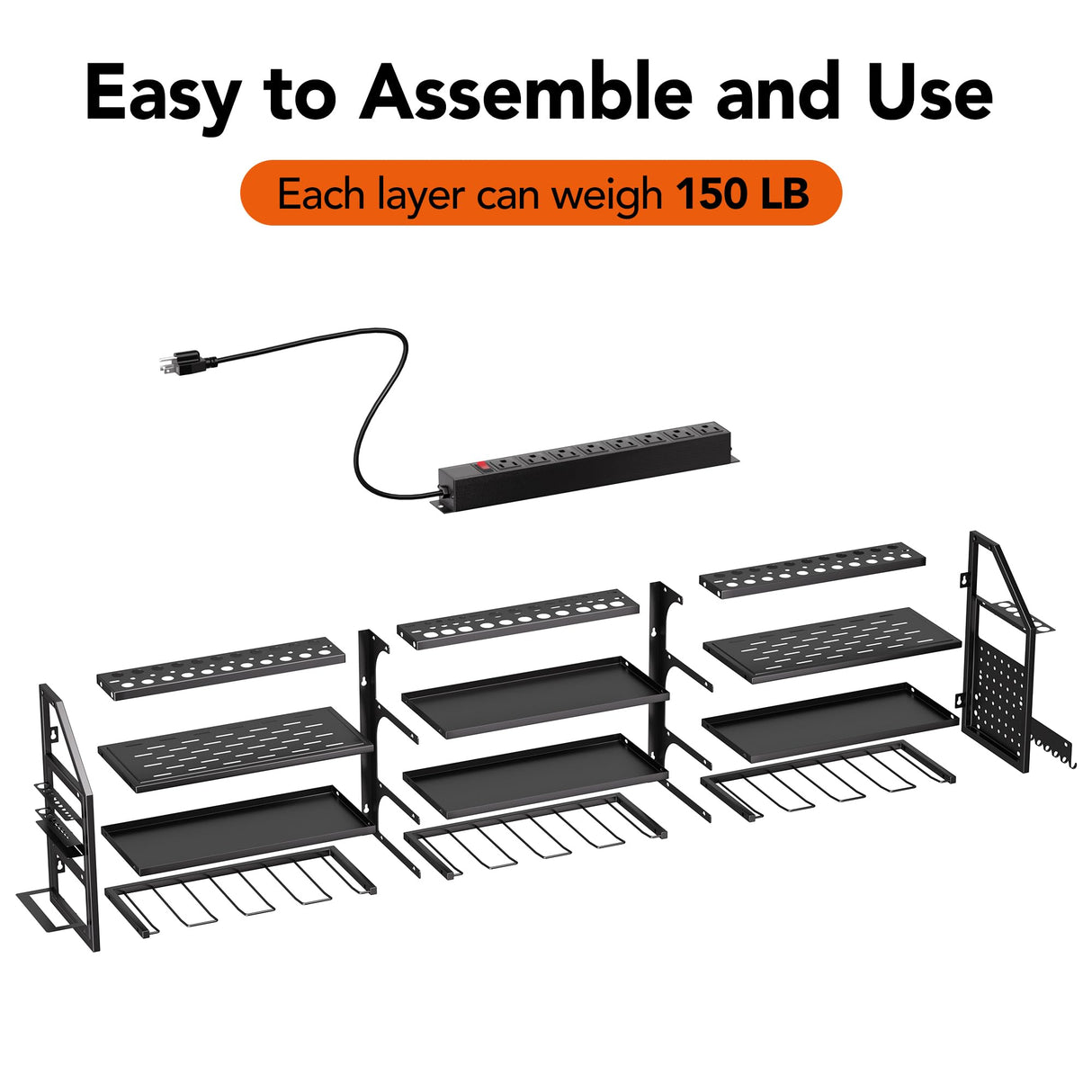 YFFSRJDJ Extra Large Power Tool Organizer Wall Mount with Charging Station, 12 Drill Holders Heavy Duty with 8-Outlet Power Strip, Garage Cordless Drill Storage and Organization, Battery Utility Rack YFFSRJDJ