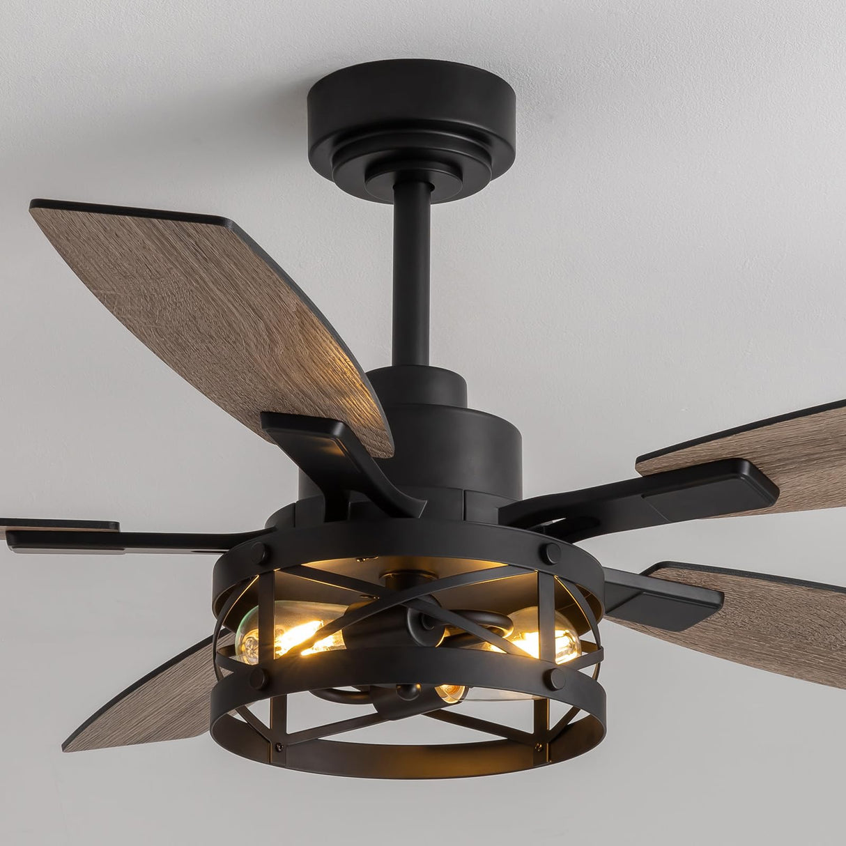 52 Inch Ceiling Fans with Lights and Remote & APP Control, Farmhouse Ceiling Fan with LED Lighting for Bedroom Living Room and Patio, Black Caged Ceiling Fan for Indoor and Outdoor(NO BULBS) YouthDream