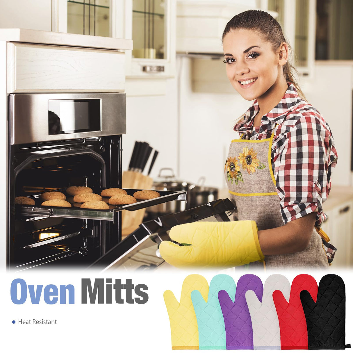 Zubebe 12 Pcs Oven Mitts and Pot Holders Multicolor Sets 6 Pair Blank Sublimation Heat Resistant Cotton Oven Gloves Kitchen Gloves 6 Terry Cloth Pot Holders Oven Hot Pads for Cooking Baking Grilling Zubebe