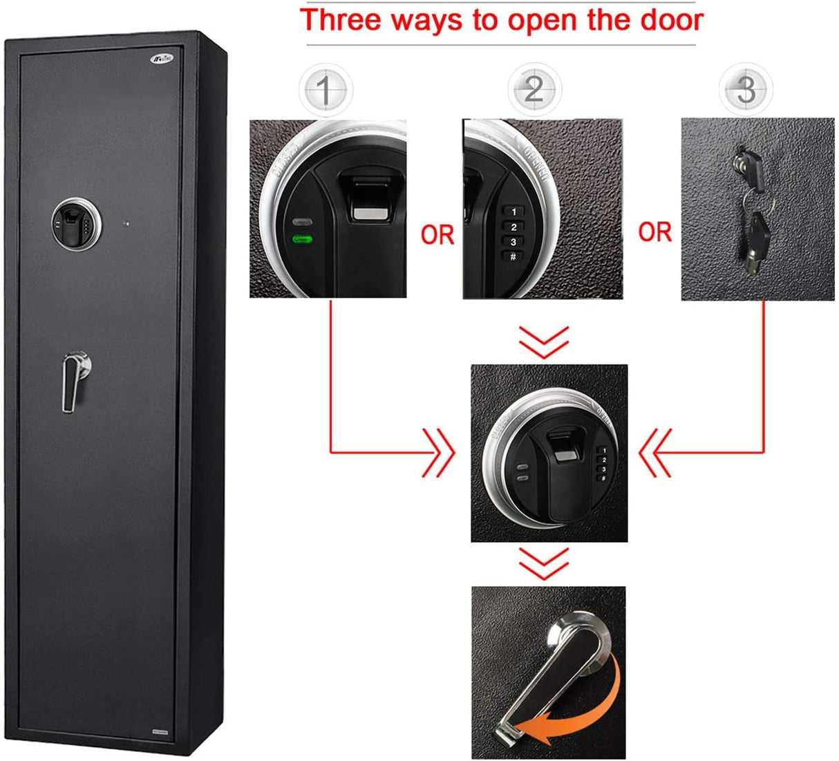 Rifle Gun Safe, Quick Access Long Gun Safe, 5-6 Gun Metal Rifle Gun Security Cabinet for Rifle with/Without Scope with Separate Handgun Rest, Lockbox and Removable Shelf BBRKIN