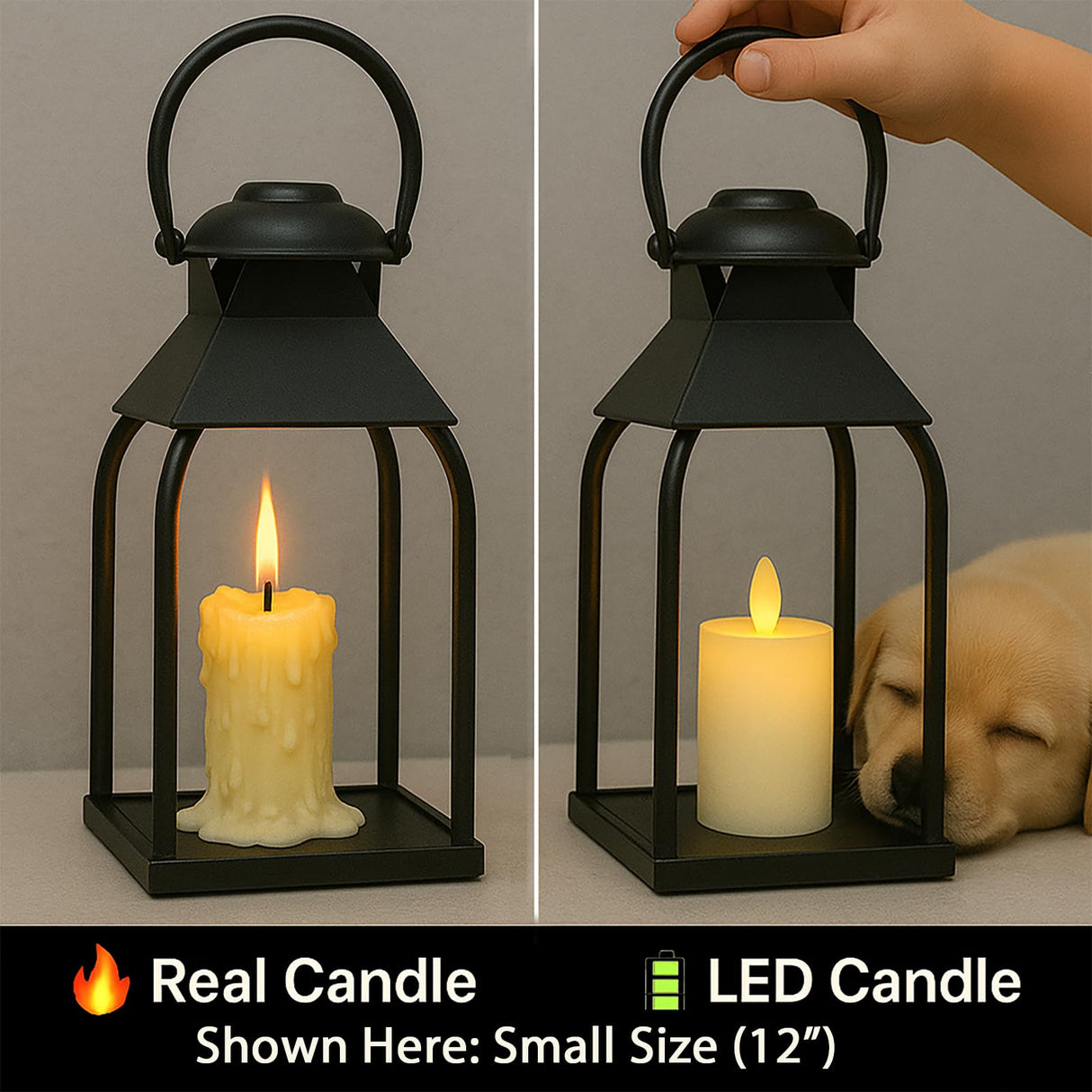 Decorative Metal Lanterns Indoor Outdoor, Candle Holder for Porch, Patio, Fireplace, Floor, Wedding, Christmas, Fall, Holiday, Farmhouse Table Centerpiece (Black, Set of 2 15.7" 12") ZLFart