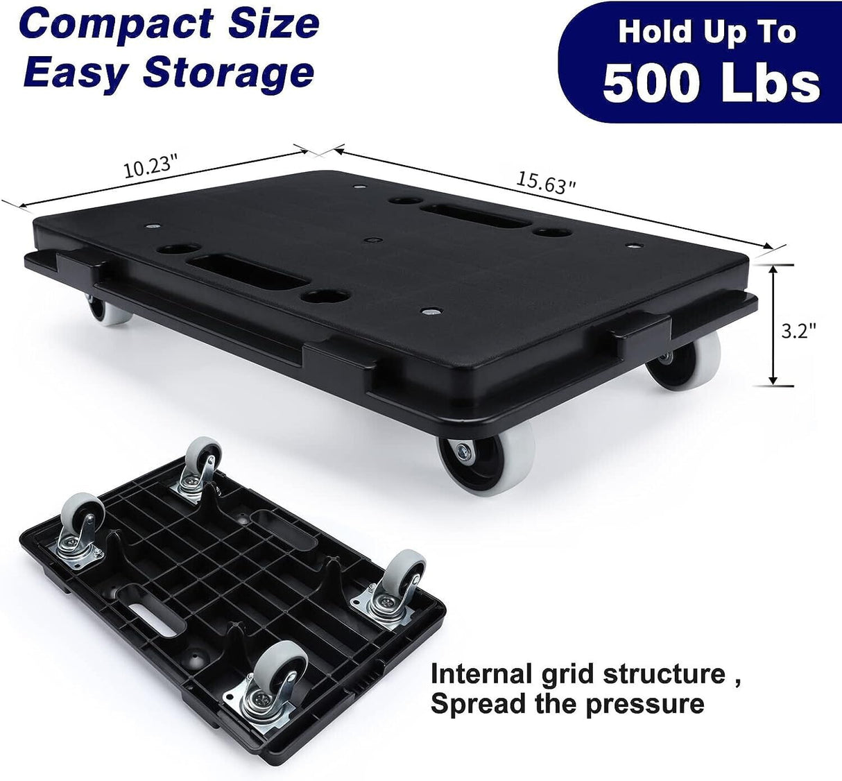Furniture Dolly, 2 Pack Moving Dolly Connectable, 15.63 x 10.23 inch, 500 Lbs Capacity, Furniture Movers 4 Wheels Heavy Duty, Small Flat Dolly Cart, Portable and Light Dollies Insdawn