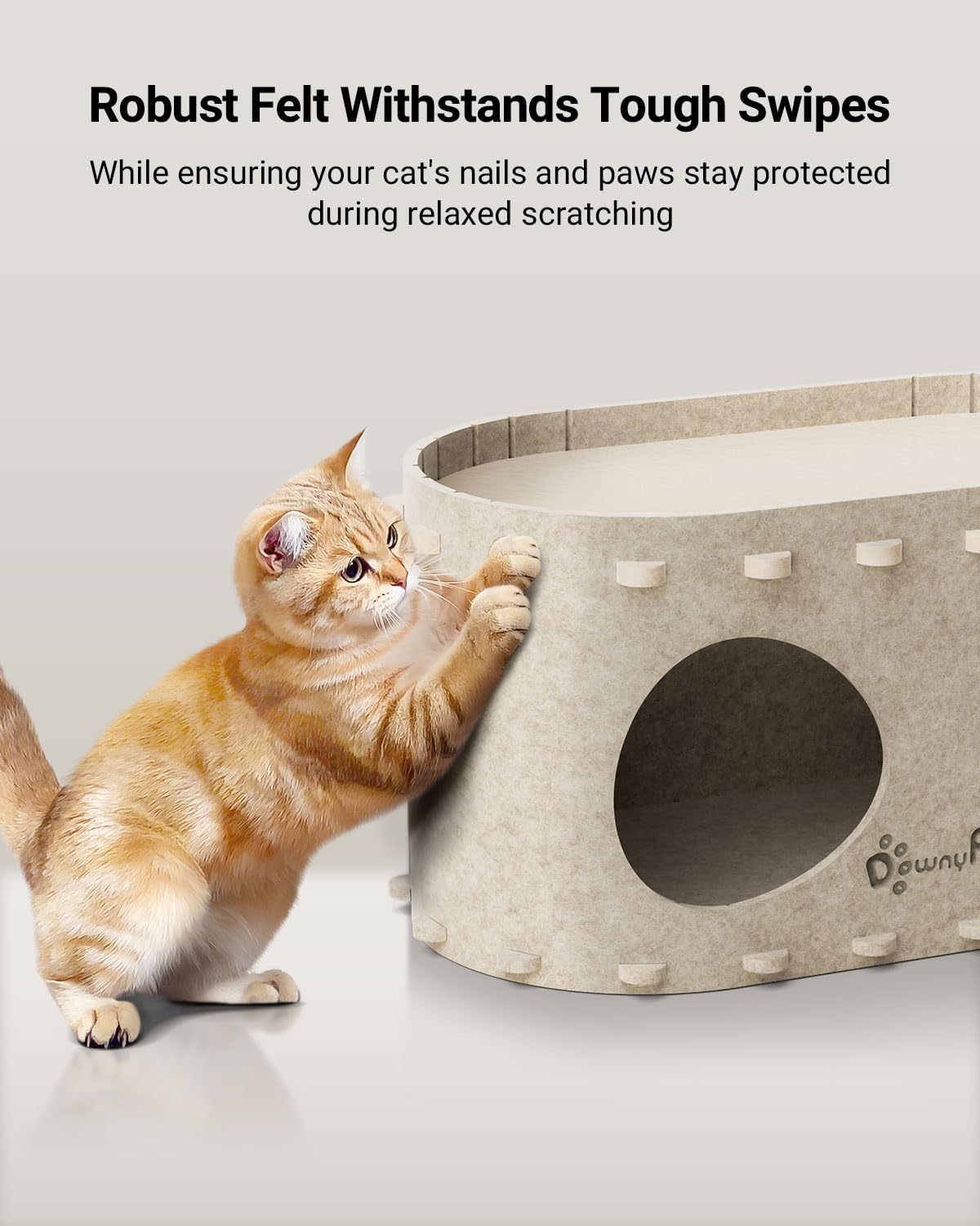 DownyPaws Cat House for Indoor Cats, Cat Bed Cave for Multiple & Large Cats Up to 22 Lbs, Scratch Resistant Peekaboo Cat Caves, Foldable Cat Tunnel Enclosed Bed, PeekaPurr, Cream DownyPaws