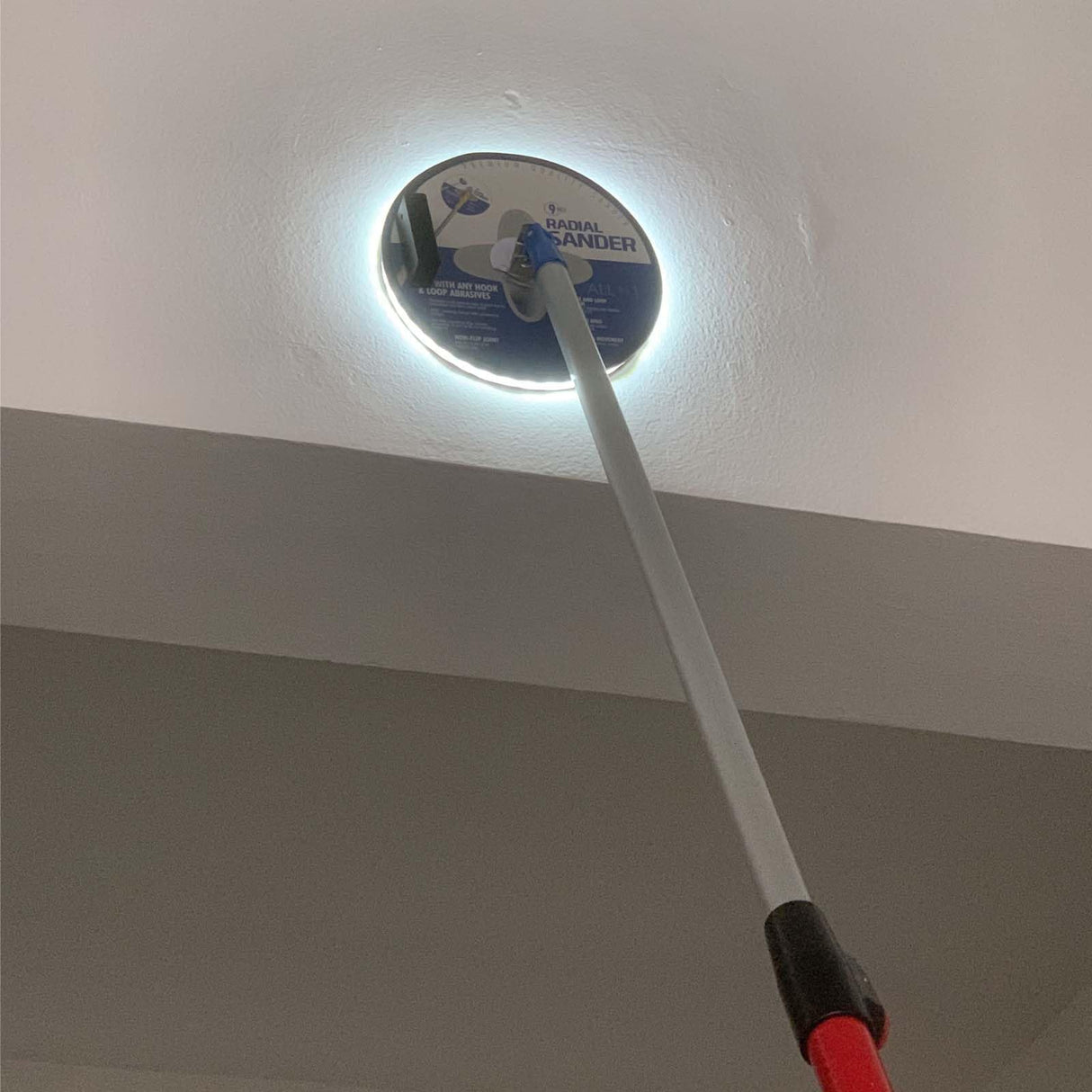 9 inch Drywall Sander,360 Degree Rotary Round Ceiling Radial Sander,Circular Handing Pole Wall Sander for Dry Wall and Painting(with Light Strip) VOLSIVE