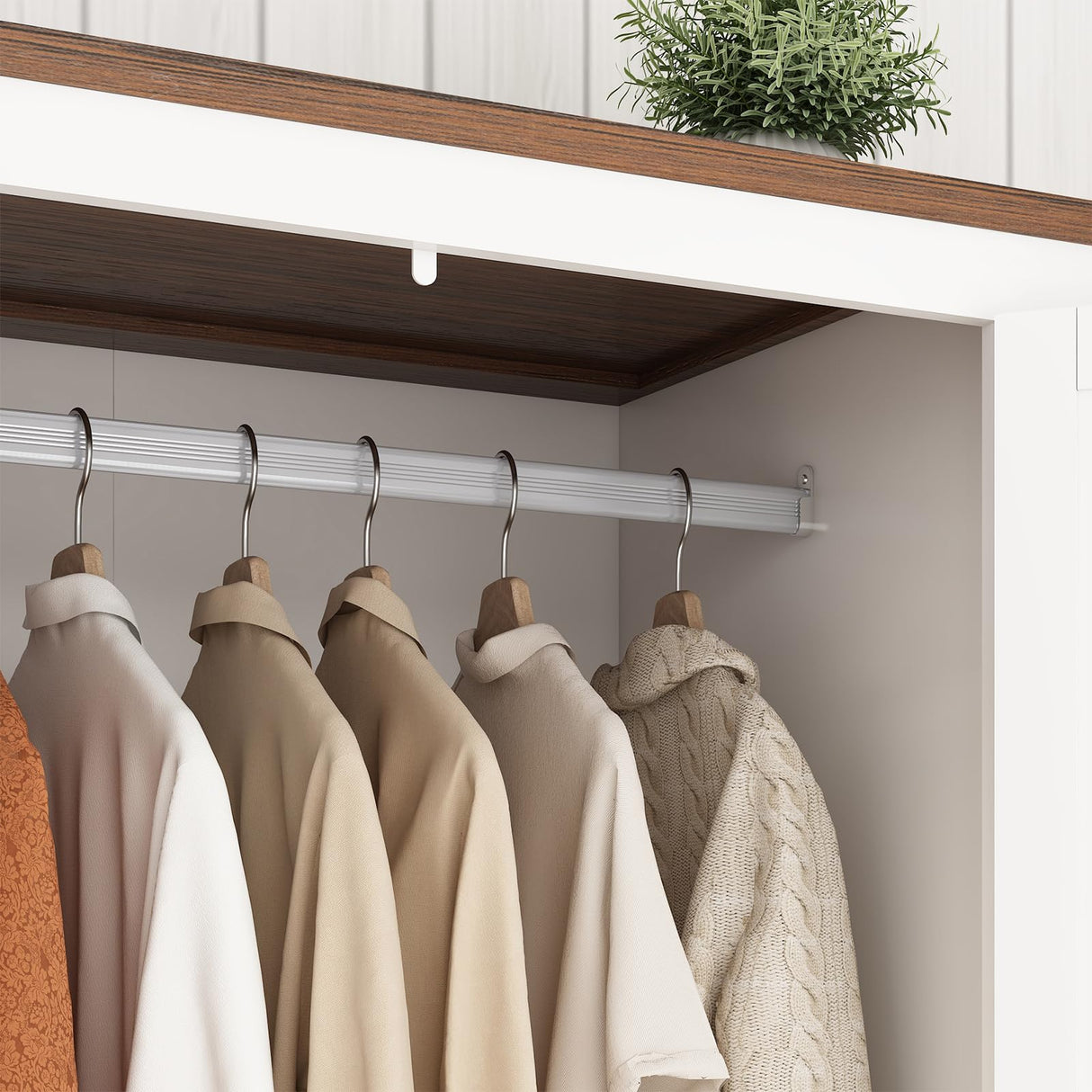 Hlivelood 4 Doors Wardrobe Armoire Closet with Doors and Drawers, Farmhouse Wooden Armoire Storage Cabinet with Shelves & Hanging Rod for Bedroom, White Hlivelood