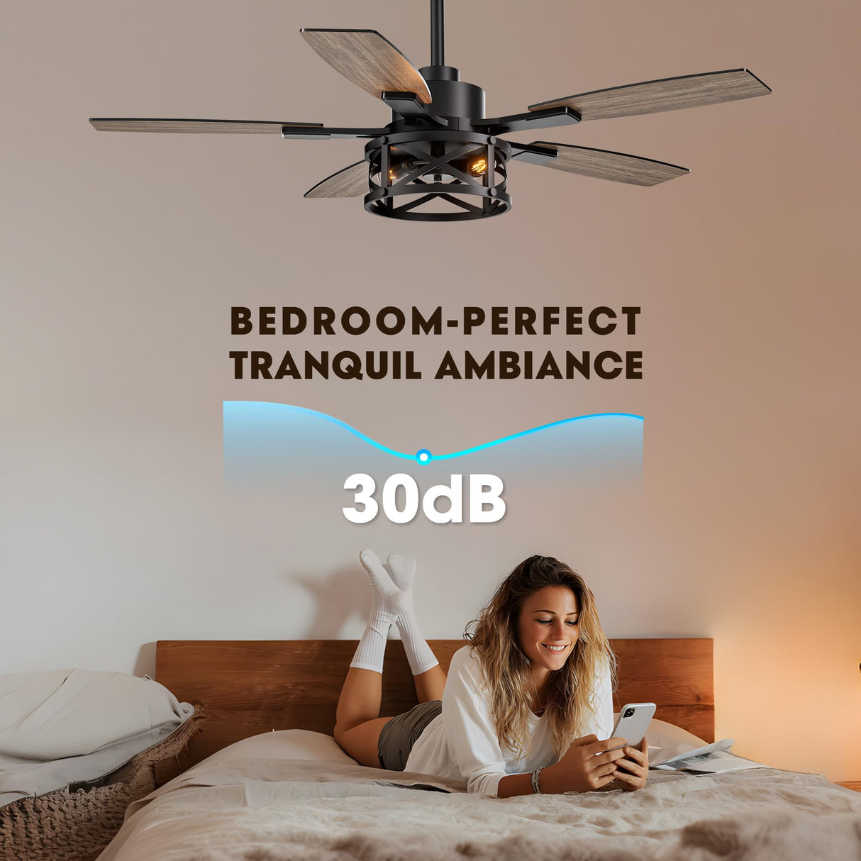 52 Inch Ceiling Fans with Lights and Remote & APP Control, Farmhouse Ceiling Fan with LED Lighting for Bedroom Living Room and Patio, Black Caged Ceiling Fan for Indoor and Outdoor(NO BULB) YouthDream