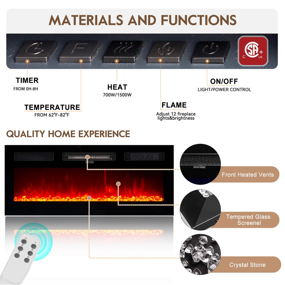 OneBlis 70" TV Stand for Living Room, Modern Entertainment Center & Media Console, Fits TVs up to 80", Storage Cabinet with Shelves, 36" Electric Fireplace with LED Flame (All Black) OneBlis