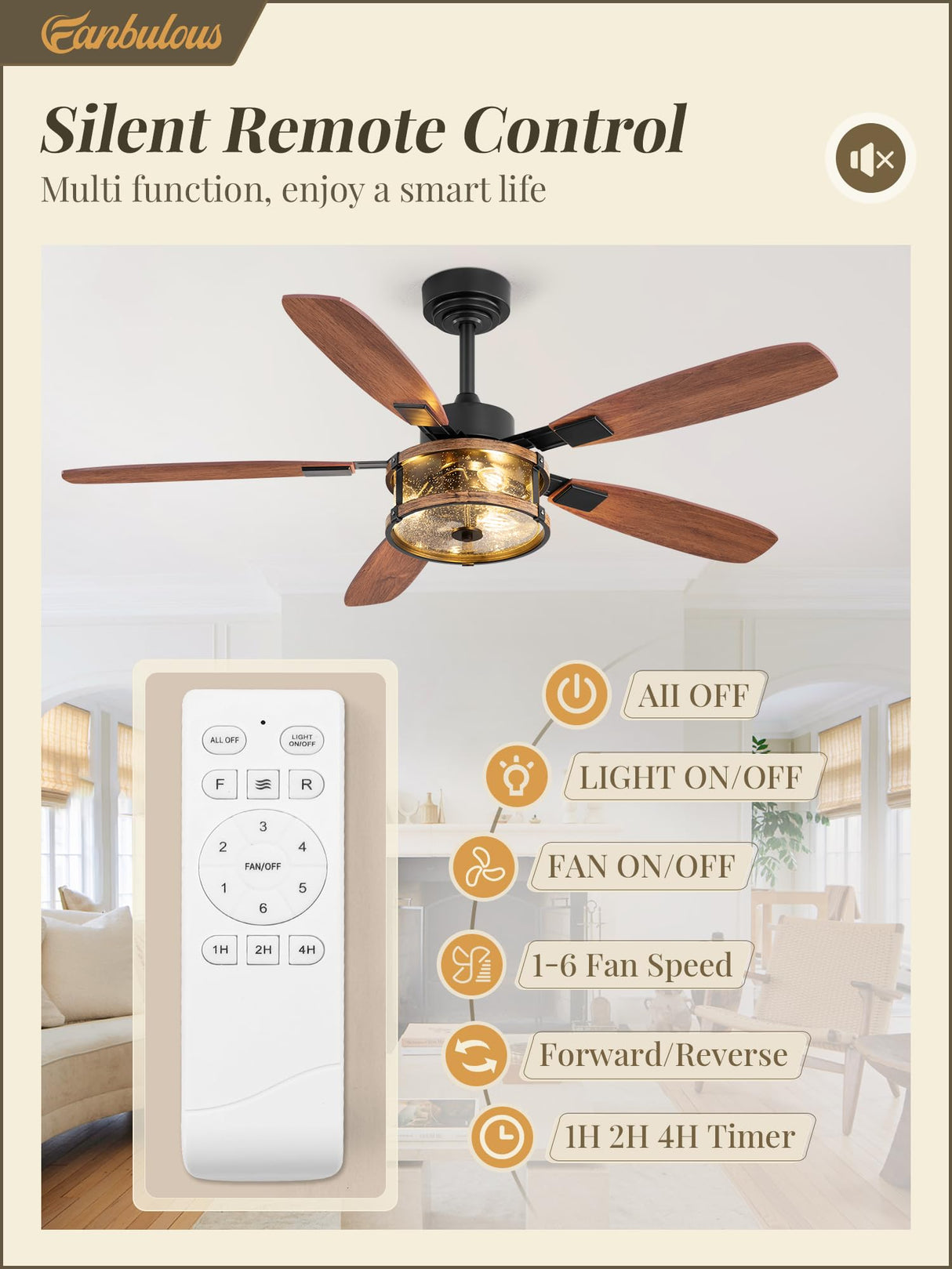 Farmhouse Ceiling Fan with Light and Remote, 52" Black Rustic Flush Mount Ceiling Fans for Bedroom Living Room, Industrial Caged Ceiling Fan for 6 Speed Reversible Motor, 5 Dual Blades Fanbulous