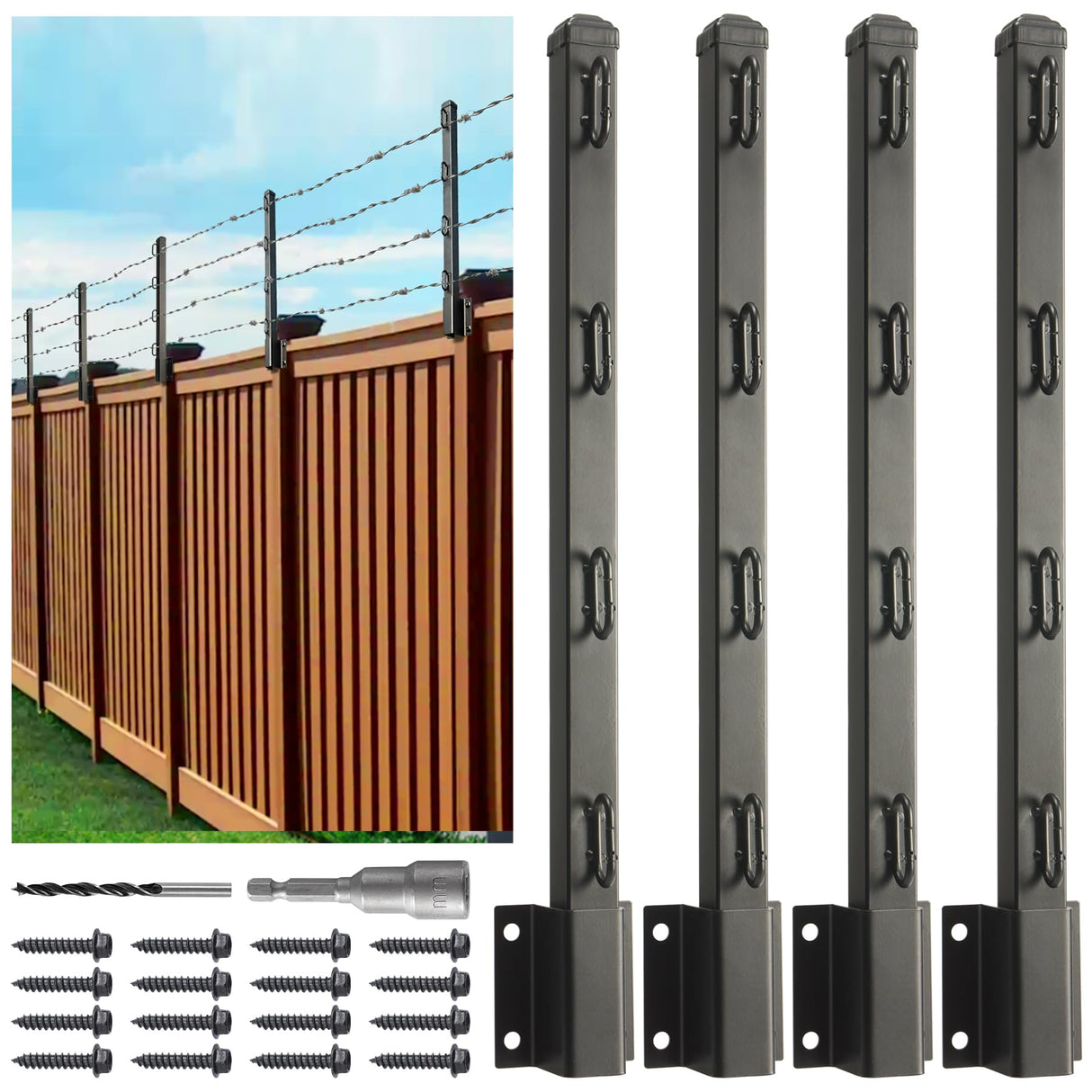 Epcee Fence Post Extender, 23.5" Fence Barbed Wire Extend Arm,for Outdoor Fences to Increase Height, Protect Privacy and Pets Jumping Off (Wooden Wall-4 Pack) Epcee