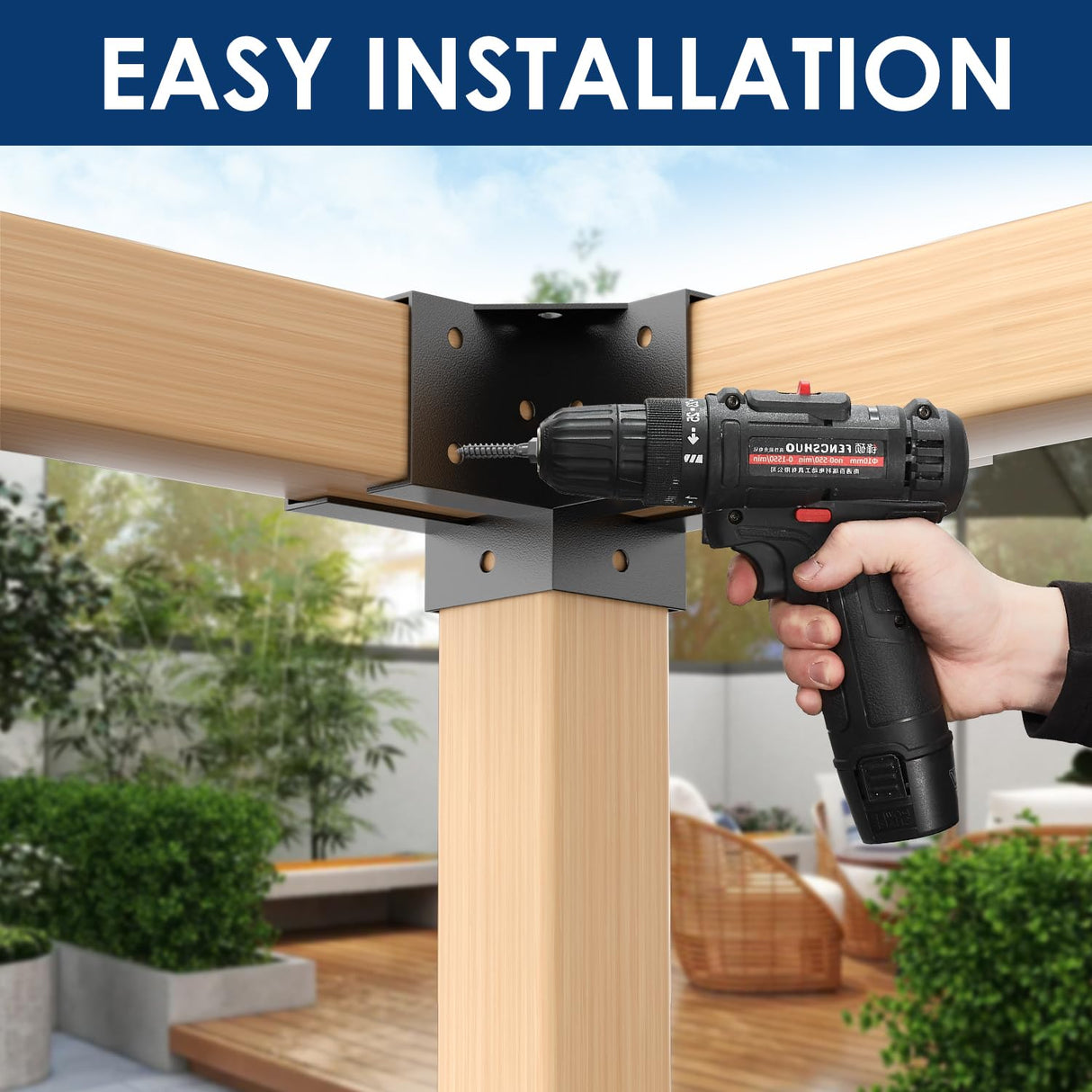 Pergola Brackets 4x4 3-Way 4pcs Right Angle Corner Bracket, Easy Installation Crossbeam Corner Brackets for Gazebos, Patio Pergolas, Log Cabin Outdoor MEWSDEN