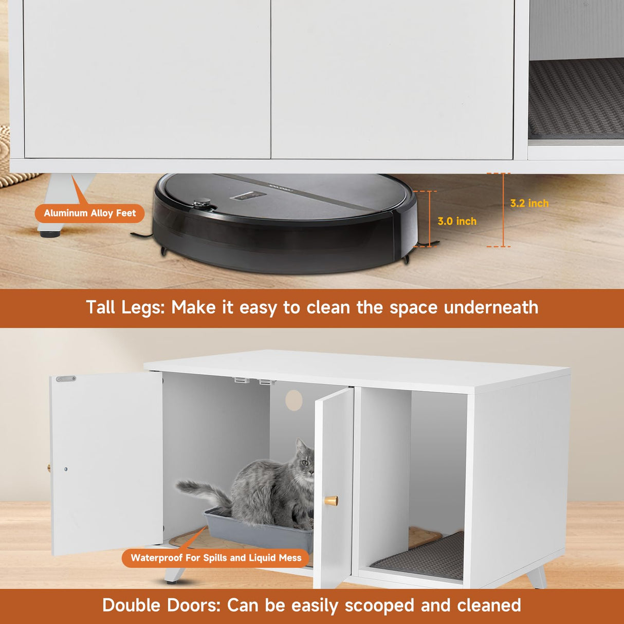 QuicMiou Cat Litter Box Enclosure, Hidden Litter Box Furniture Washroom Storage Cabinet, Modern Cat House with Scratche Pad (White) QuicMiou