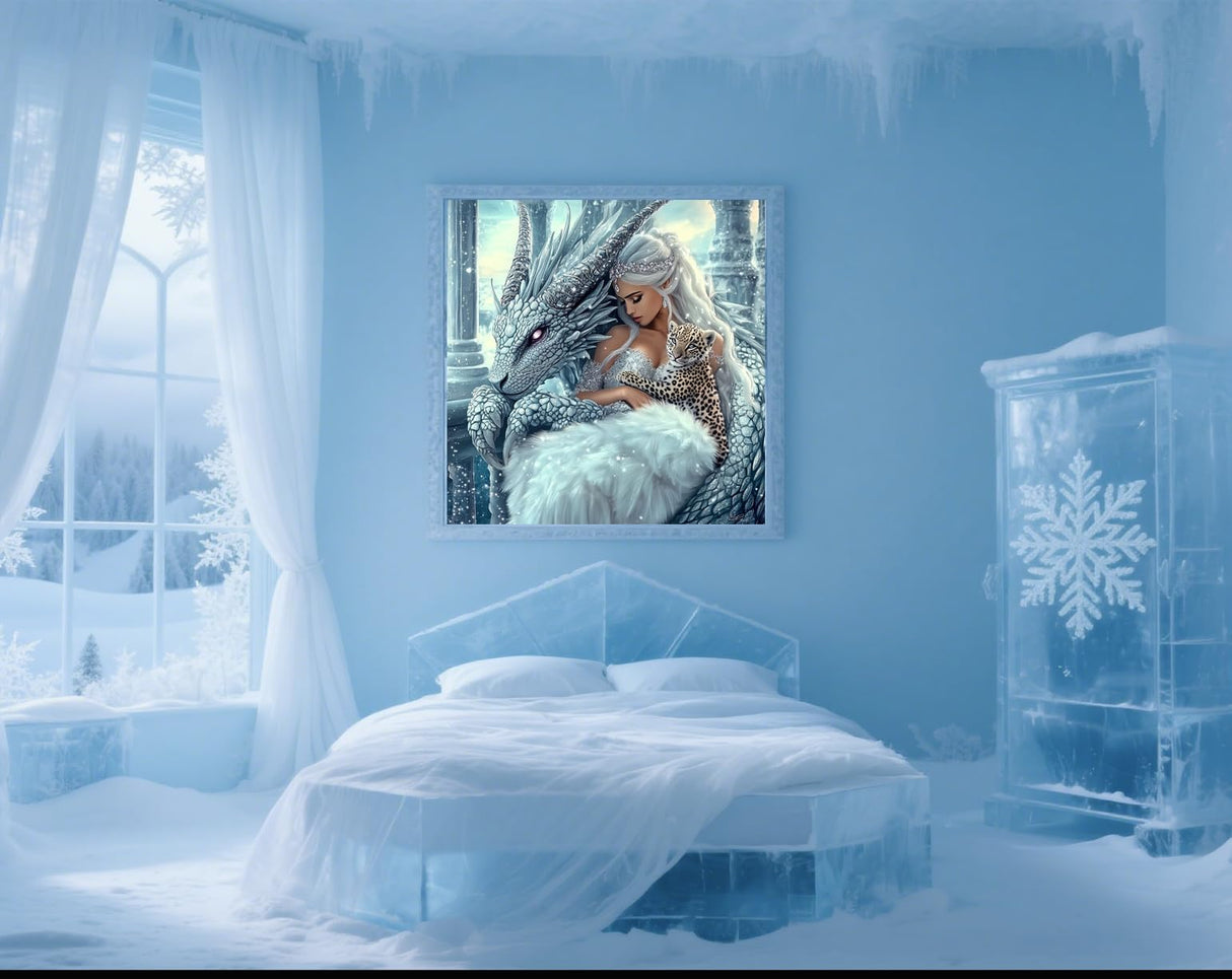 GXGLLPZBY 5D Diamond Painting Kits for Beginners,DIY Ice Dragon, Girl and Leopard Diamond Art Kits for Adult, Full Round Diamond Dot Gem Art Kits,Home Wall Decoration 13.8x13.8 Inches GXGLLPZBY