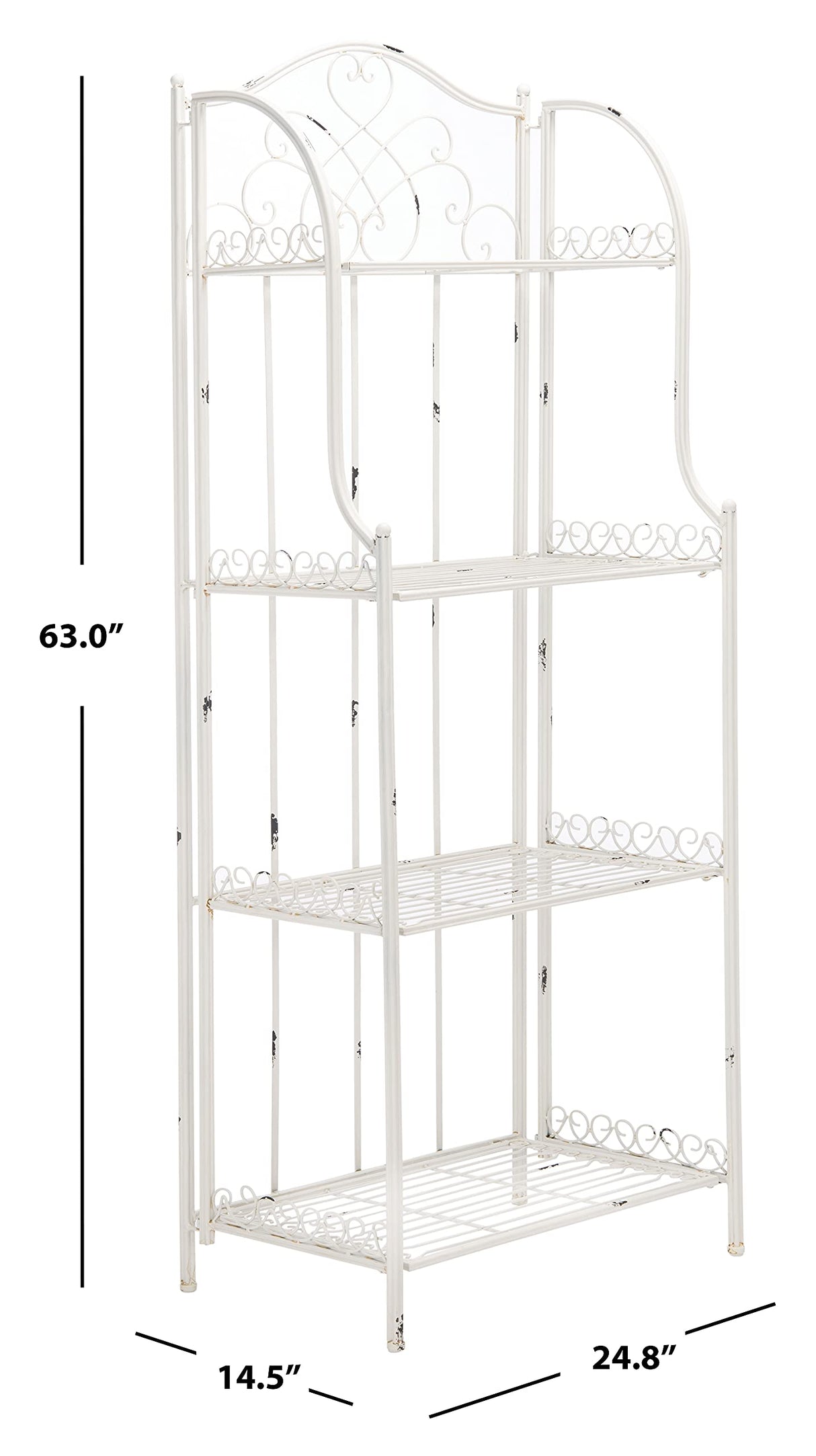 Safavieh PAT5014B Outdoor Collection Amaris Antique White Wrought Iron 4-Tier Bakers Rack Safavieh