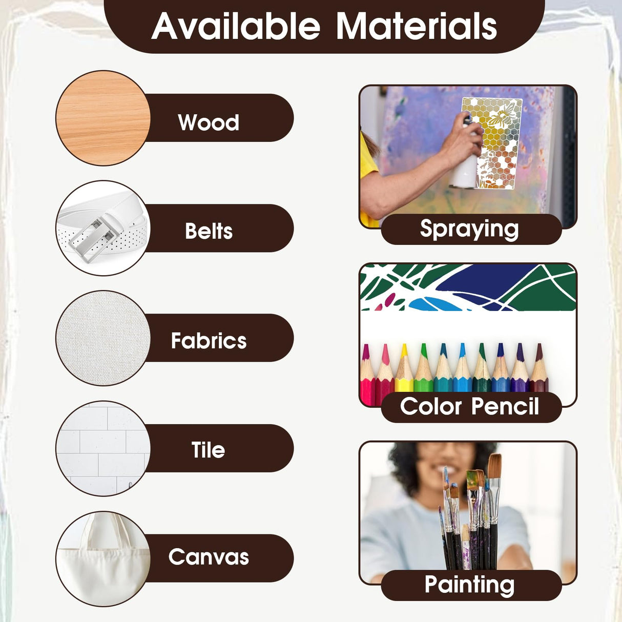 12Pcs Mixed Stencils for Painting, Art Stencils for Crafts Reusable, Wood Grains Flower Texture Templates Spider Web Layering Spray Paint Stencils Kit on Wall Canvas Cake Card DIY (11×7'') LLOUSSAK
