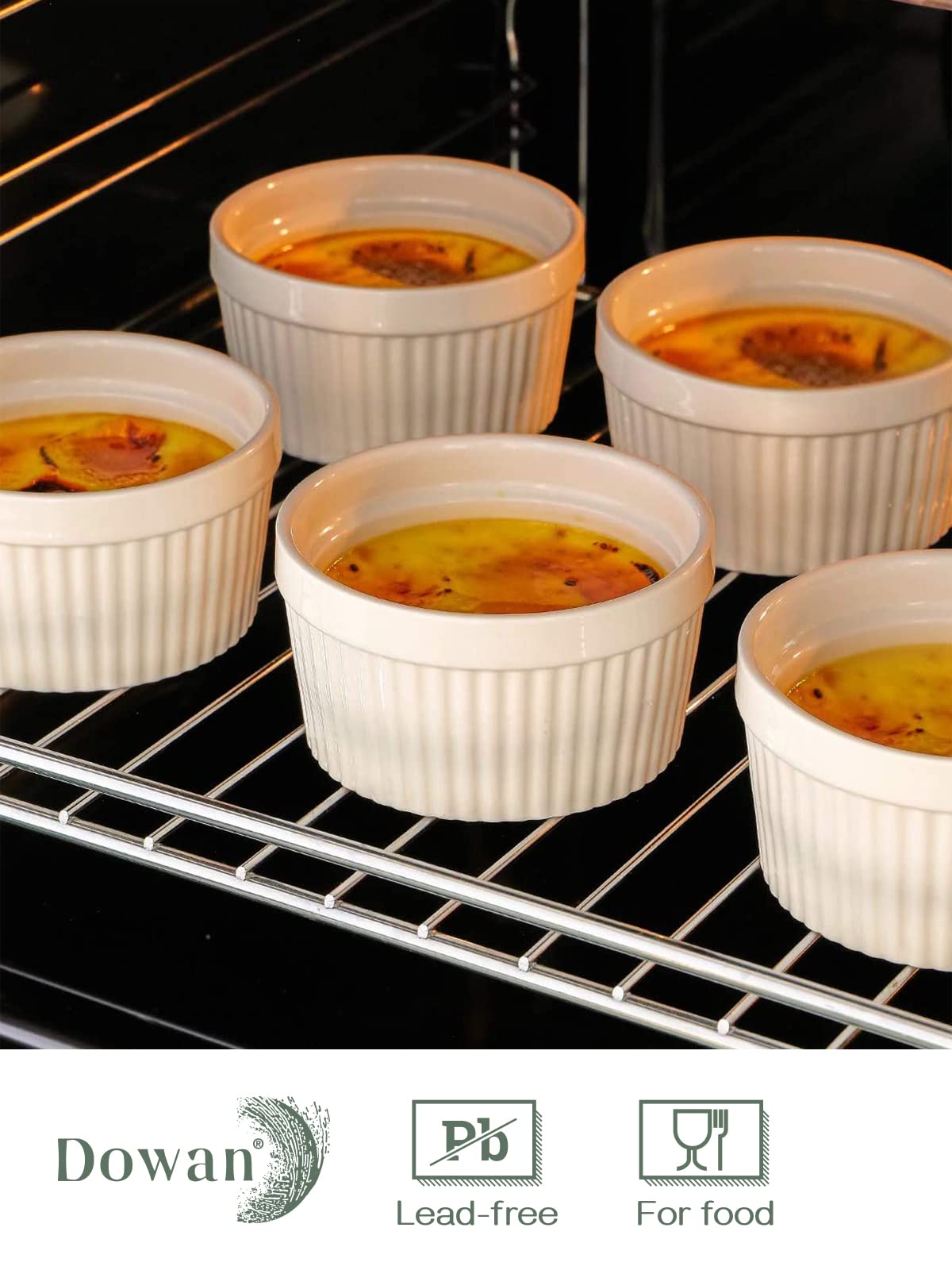 DOWAN 8 oz Ramekins for Creme Brulee Porcelain Ramekins Oven Safe, Classic Style Ramekins for Baking Souffle Ramekins Bowls, Set of 6, White DOWAN