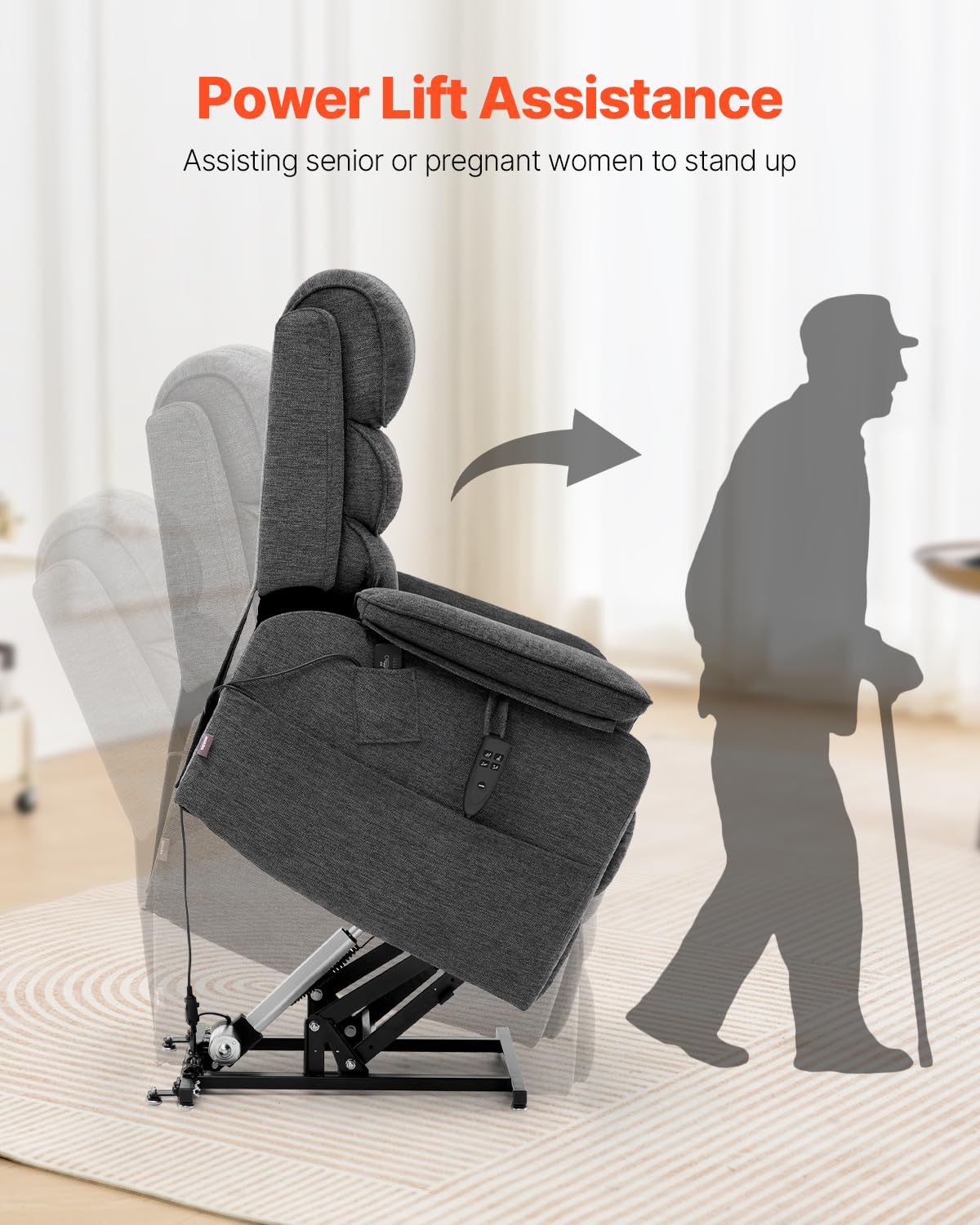 VEVOR Power Lift Recliner Chair, Dual Motor Lift Chair with Heat and Massage for Elderly, Infinite Position Adjustment Electric Recliner with 2 Anti-Fall Ropes (Medium, Dark Gray) VEVOR