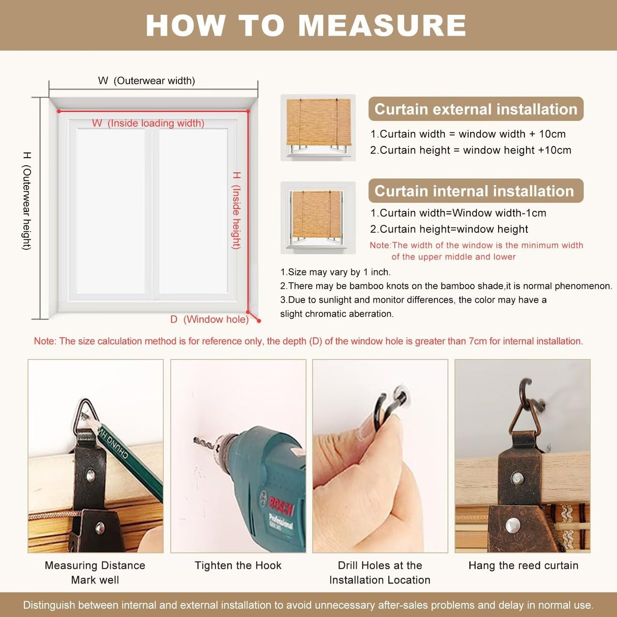BAYUE Outdoor Bamboo Roller Blinds - Versatile Sun Shade with Waterproof Design for Privacy and Ease of Installation BAYUE
