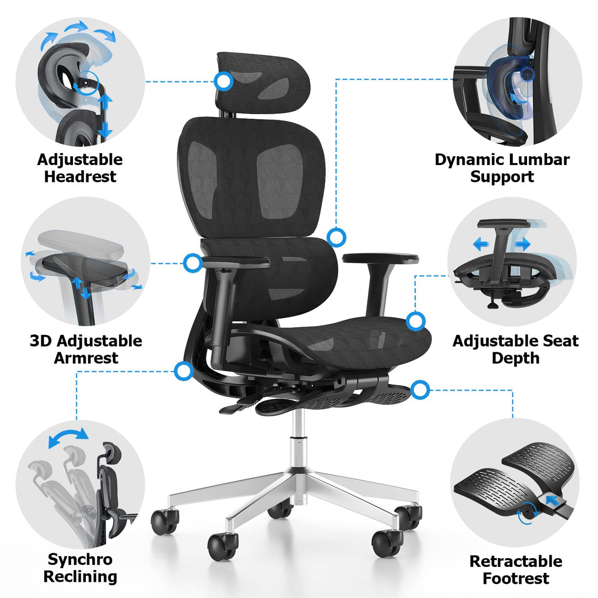 PatioMage Ergonomic Mesh Office Chair with 3D Adjustable Armrest,High Back Desk Computer Chair Ergo3d Ergonomic Office Chair with Wheels for Home & Office Black PatioMage