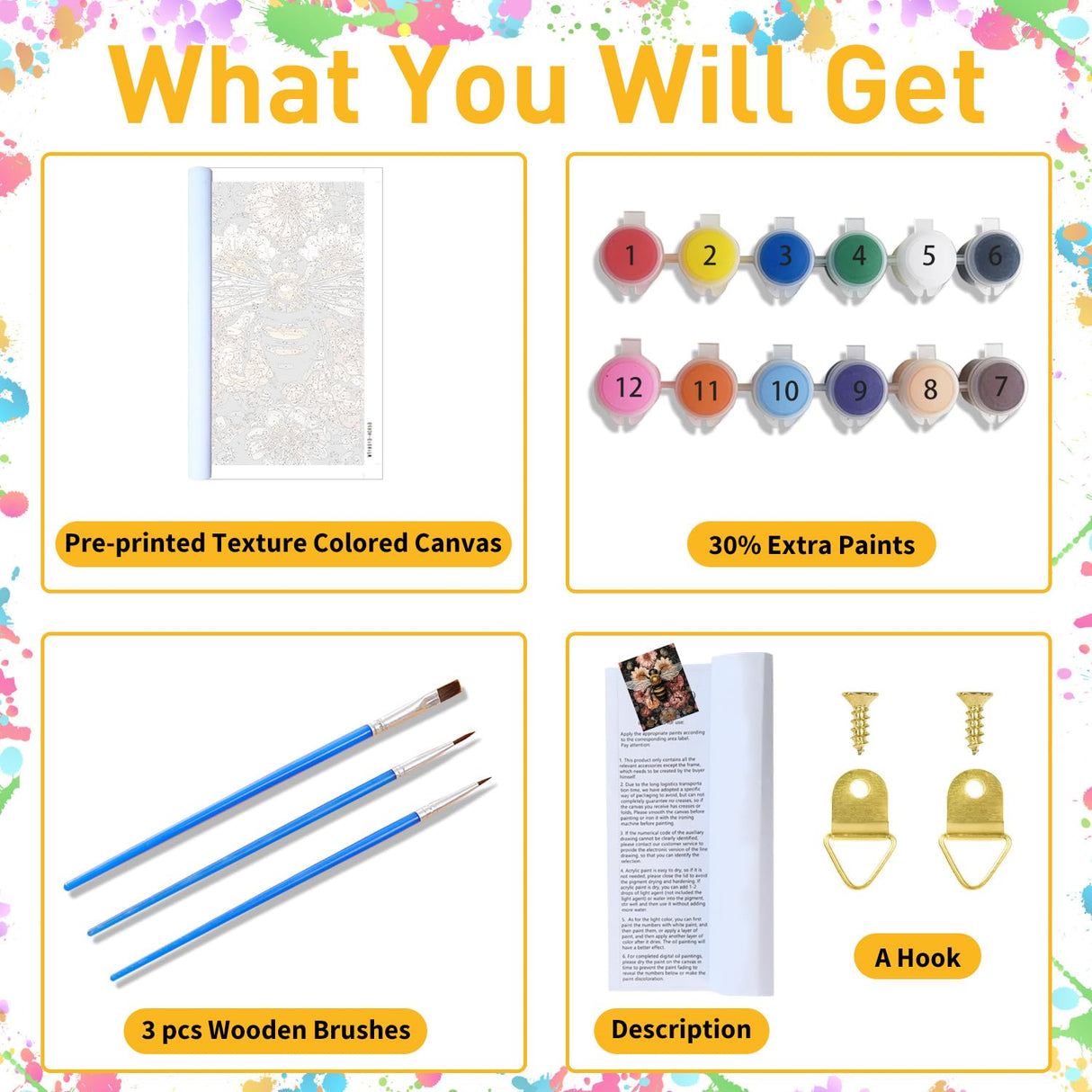 Paint by Numbers for Adult, Bee Paint by Numbers Kit for Adults Beginners, DIY Acrylic Painting on Canvas for Home Wall Art Decor 16x20 Inch Mandun