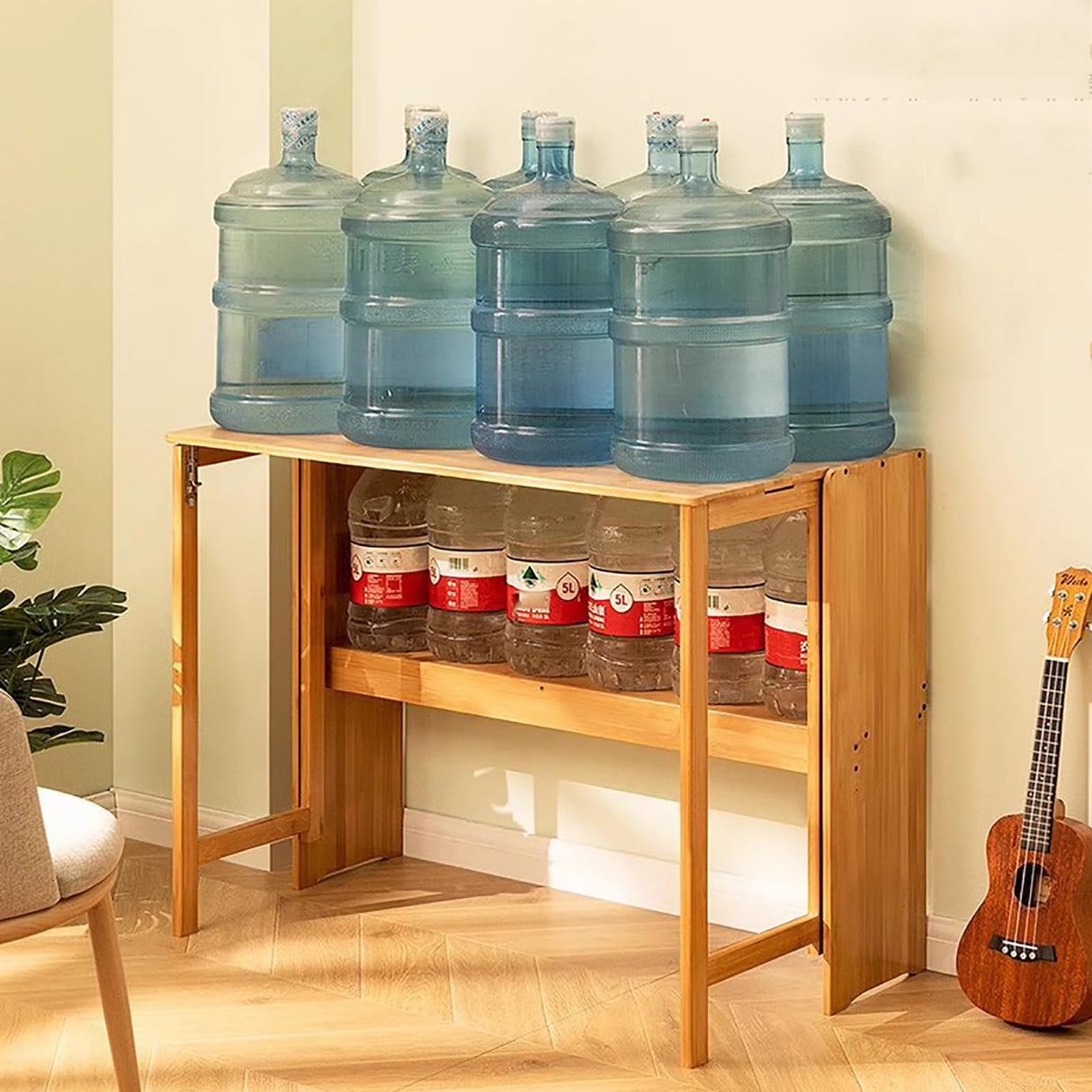 Lebolna Collapsible Desk for Small Spaces,Bamboo Folding Writng Working Computer Desk,Expandable Design with Shelves,Rustic Foldable Desk Table Home Office Fold Up Desk(33" W, Brown) Lebolna