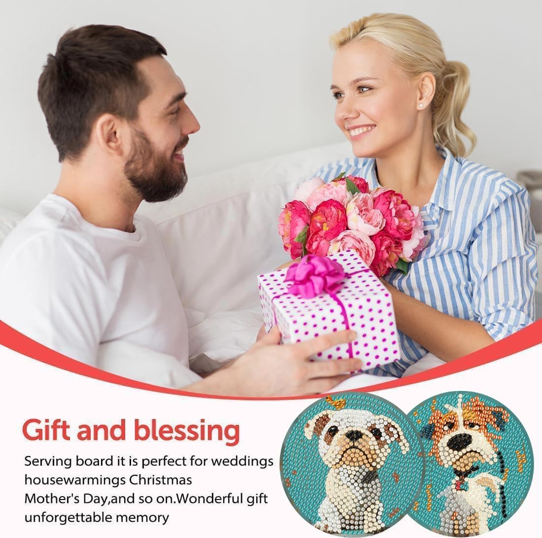 cupmod Cute Dog Diamond Art Painting Coasters Kit, 8 Pieces Puppy Diamond Art Coasters with Holder, DIY Dog Diamond Coasters for Beginners cupmod