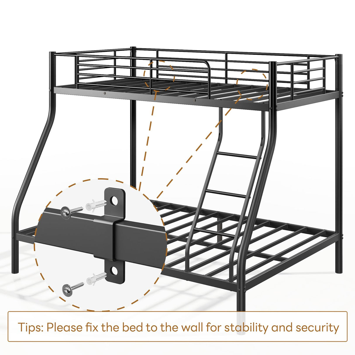 Klwenas Maec Twin Over Full Loft Bunk Beds for Kids,Teens & Adults,Heavy Duty Metal Bed Frame with Ladder,No Box Spring Needed,Space Saving Bedroom Furniture (Twin Over Full) Klwenas Maec