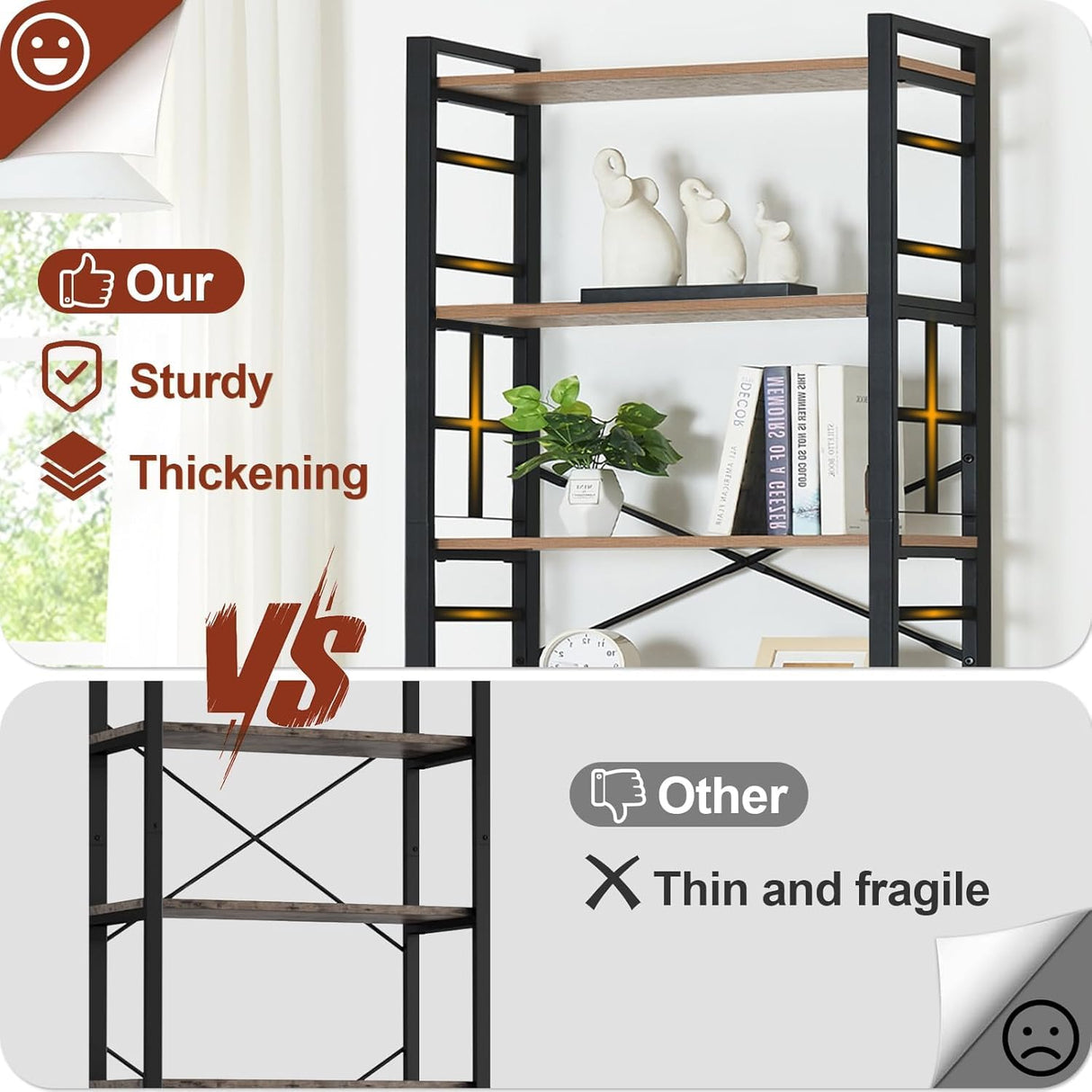 HOMBAZAAR 7 Tier Bookshelf,84 inch Tall Industrial Bookcase with Metal Frame and Open Shelves,Rustic Heavy Duty 7 Shelf Bookcase, Office Book Shelves for Living Room and Bedroom,Brown HOMBAZAAR