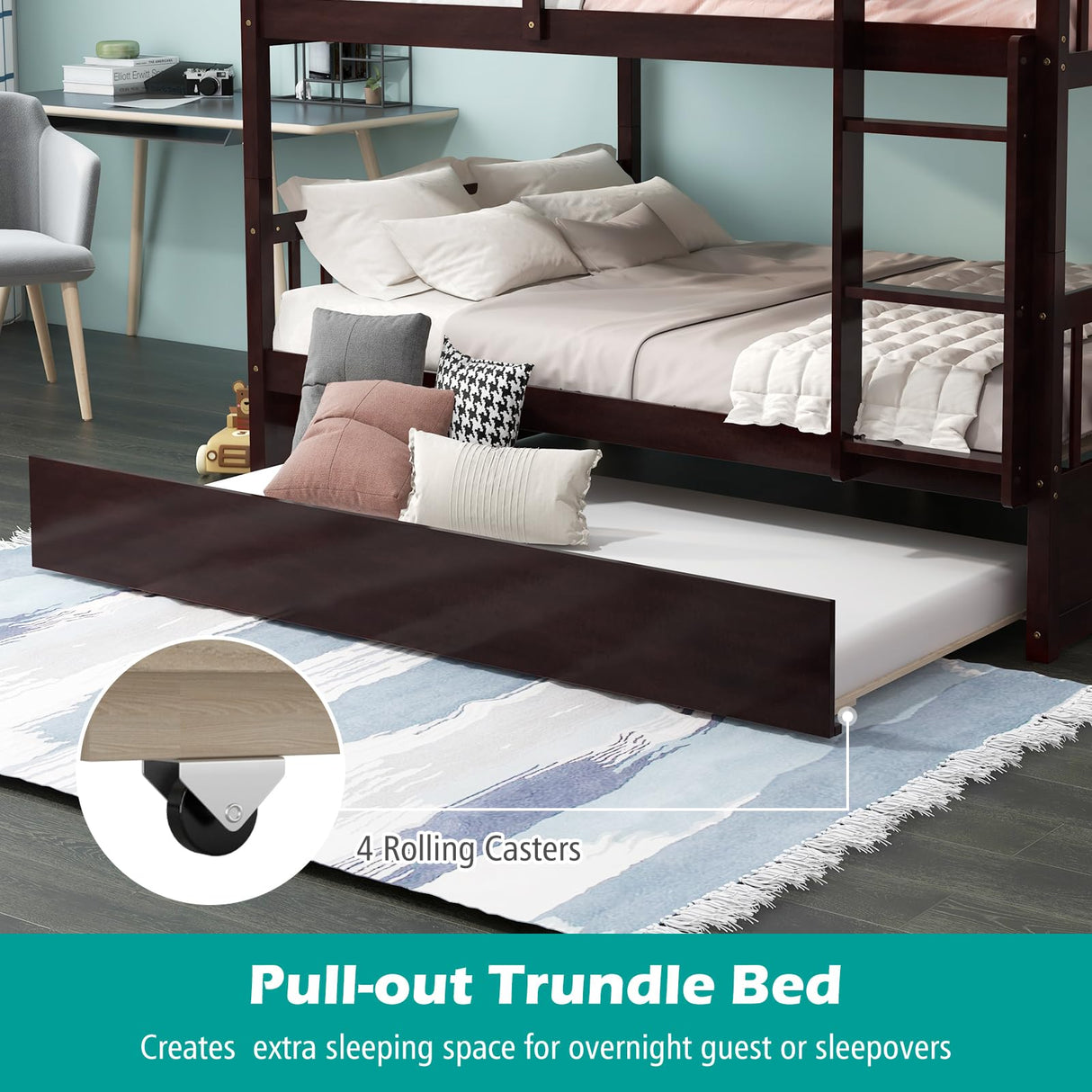 MAT EXPERT Bunk Bed with Trundle, Pine Wood Full Over Full Bunk Beds Frame with Full-Length Guardrails & Ladder, Detachable Bunk Beds Twin Over Full Size for Adults, Teens, Kids (Espresso) MAT EXPERT