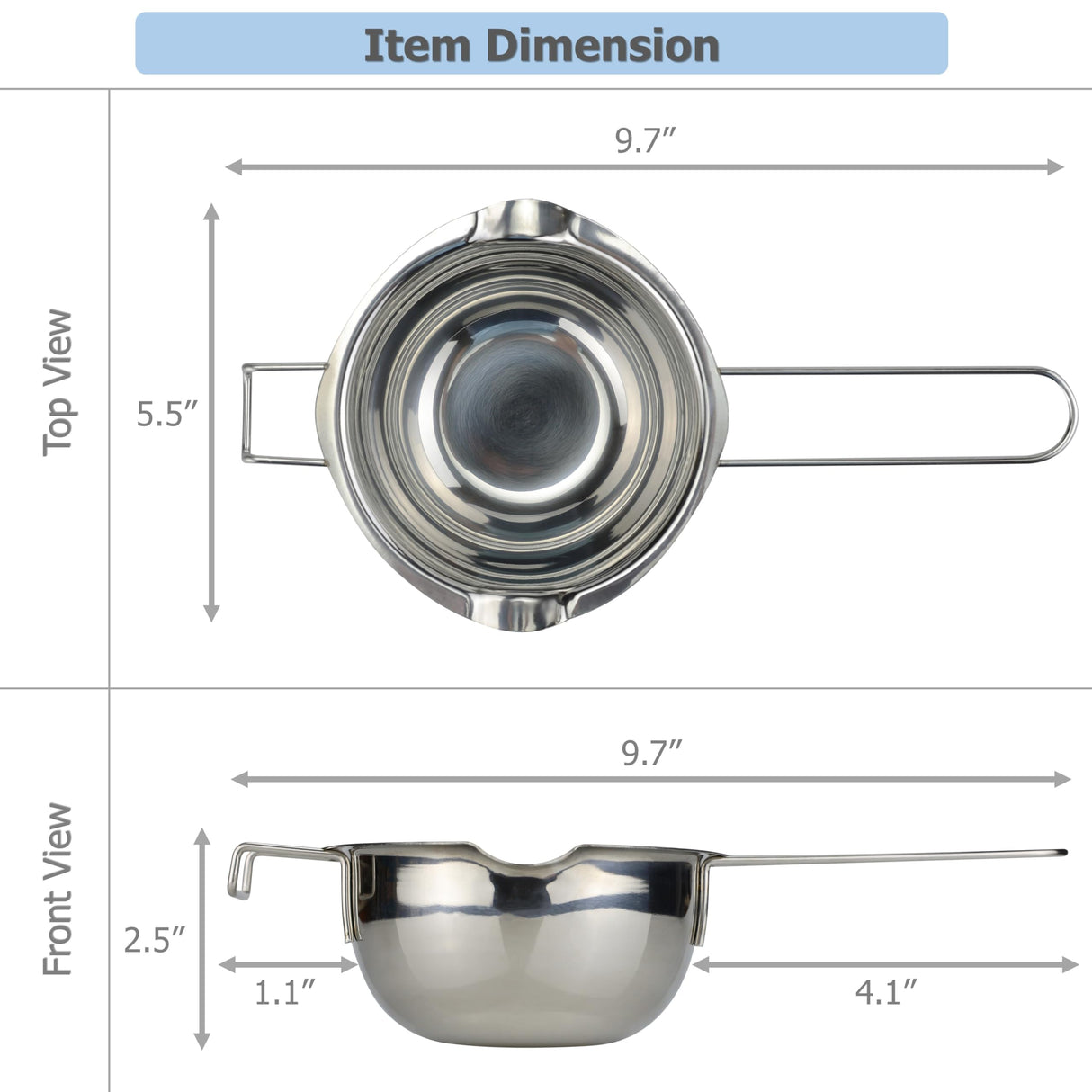 EIKS Boiler Pot Melting Bowl with SUS304 Stainless Steel for Melting Chocolate Candy Cheese Butter and Candle Wax Making, Capacity 400ML/13oz EIKS