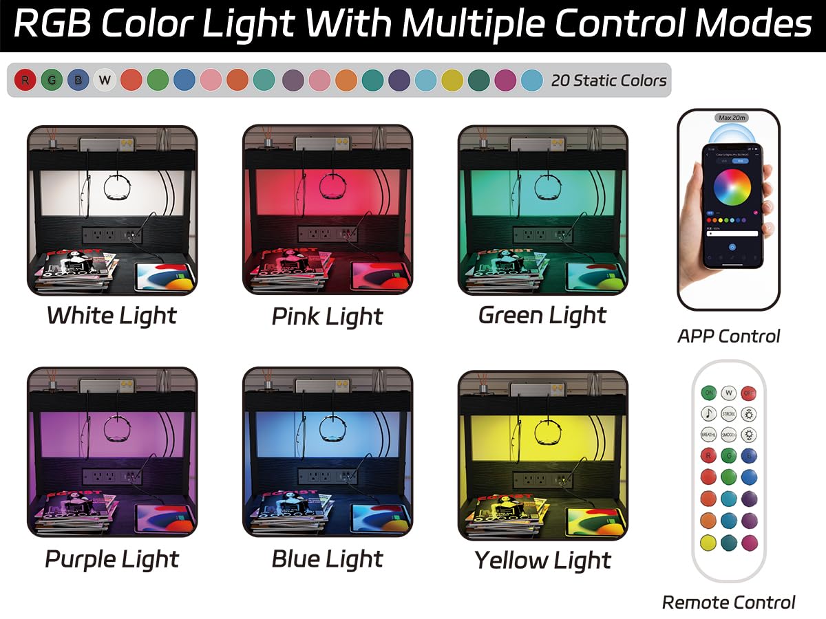 SZLHANJZ LED Nighstand with Charging Station, Dresser Nightstand with 3 Drawers and LED Lights, Storage Side Table with Shelf and Hooks, Tall End Table for Bedside, Bedroom, Modern Black SZLHANJZ