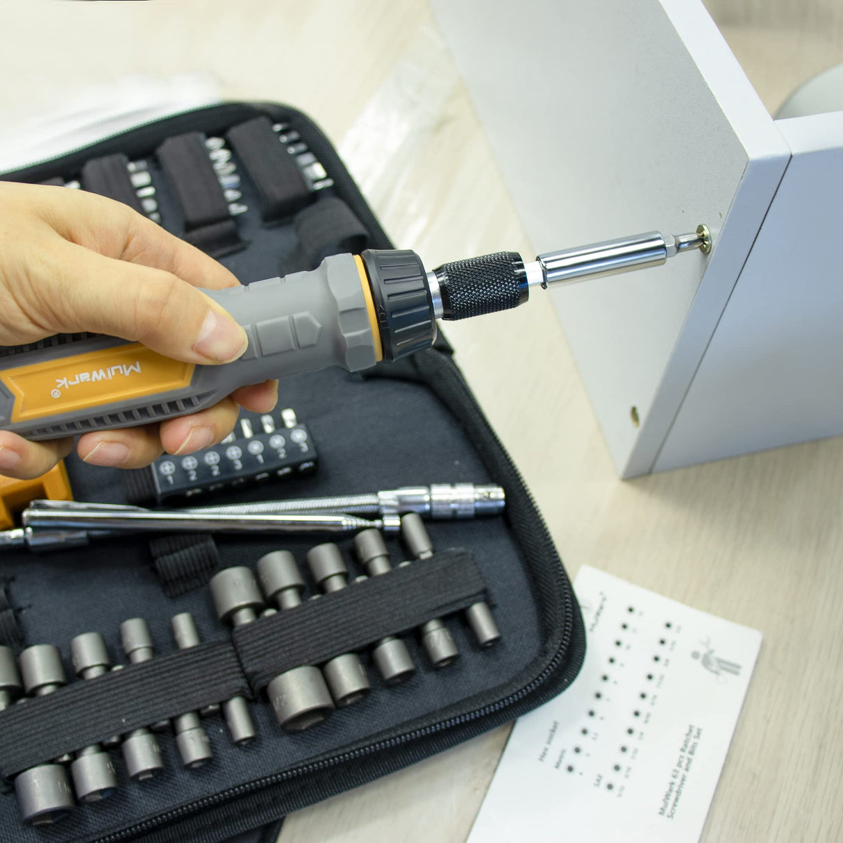 MulWark 63PC Magnetic Ratcheting Screwdriver Bit Set- Multibit Screw Driver, Screwdriver Bits- Slotted/Torx/Hex/Pozi/Philips/Square, Nut Drivers- SAE, Metric MULWARK