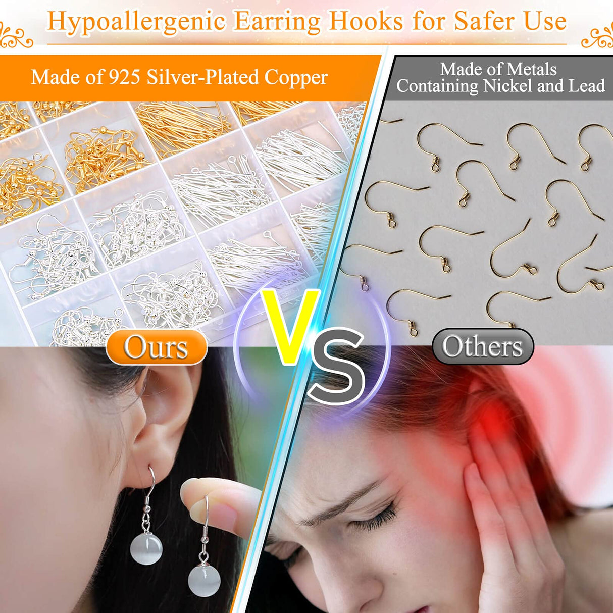 Hypoallergenic Earring Making Kit, modacraft 2000Pcs Earring Making Supplies Kit with Hypoallergenic Hooks, Earring Findings, Backs, Pins Jump Rings for Jewelry Making Supplies Modacraft