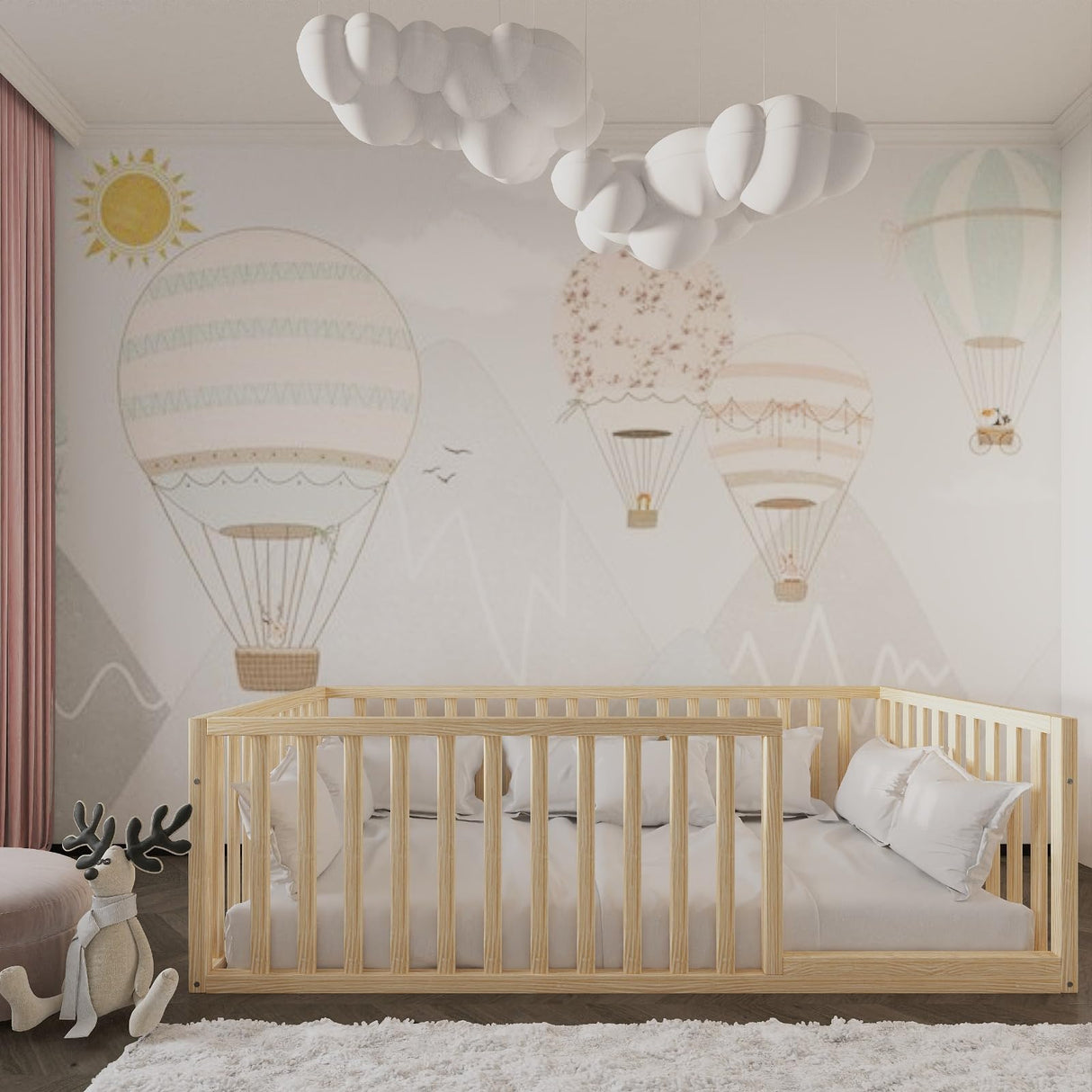 Montessori Floor Bed Small Size 52x27,5" / Height 18.90'' | Pine Tree Toddler Bed Frame, Wood Bed Frame | Gift For Kids Room Decor Generic