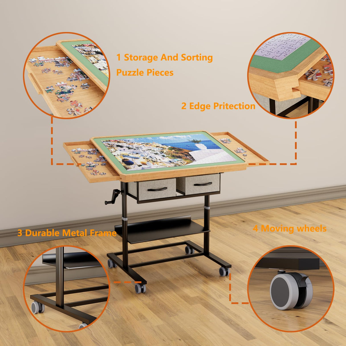 1500 Piece Jigsaw Puzzle Table with Legs,Jigsaw Puzzle Board Portable with 4 Drawers and Cover,35"x26"Adjustable Puzzle Tables for Adults,Gift for Mom OIRBOEUS