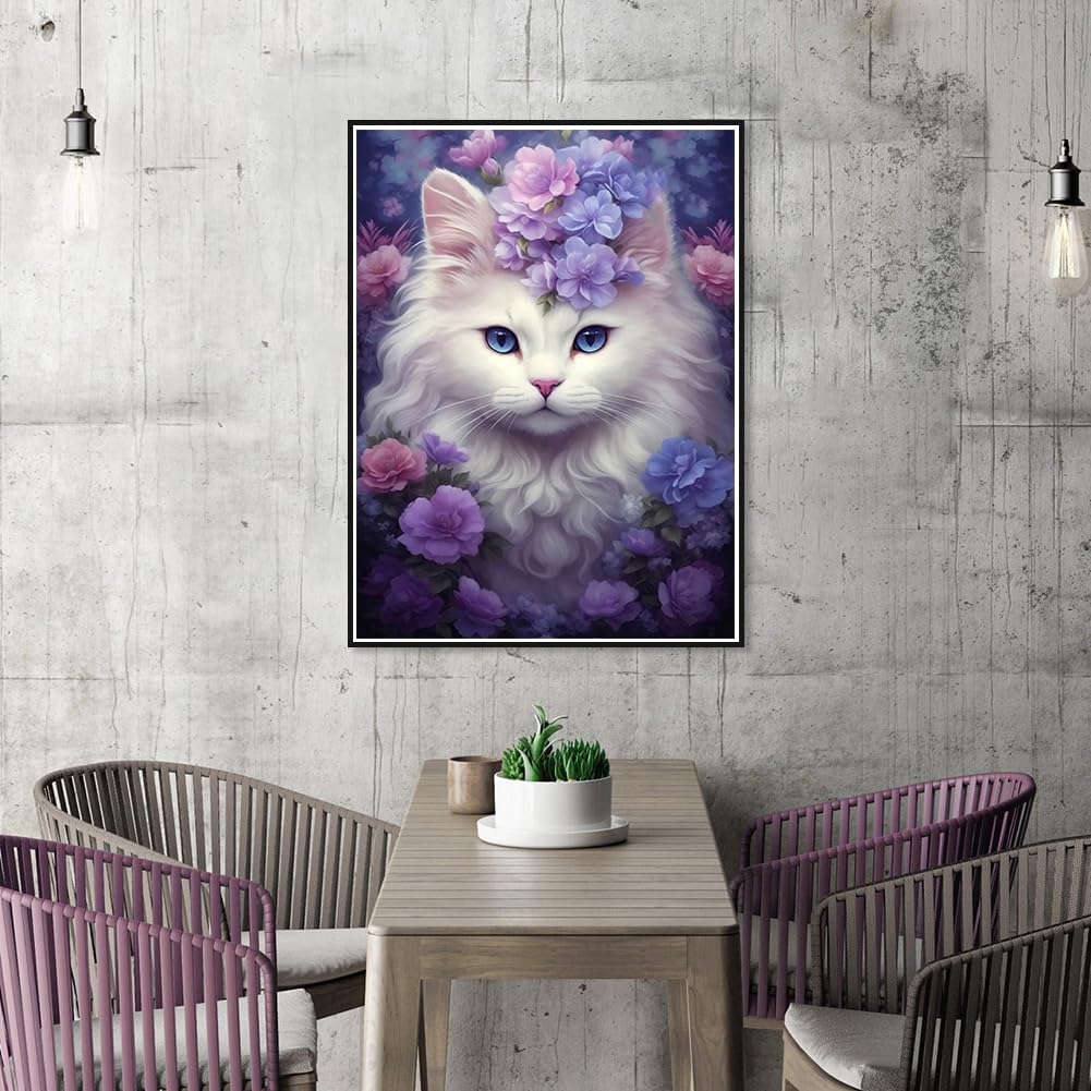 WSLWXSHM Diamond Painting Kits for Adults, Cat Round Full Drill Diamond Art Kits, 5D DIY Paint with Diamonds Crafts for Home Wall Decoration Gifts 12×16Inch WSLWXSHM