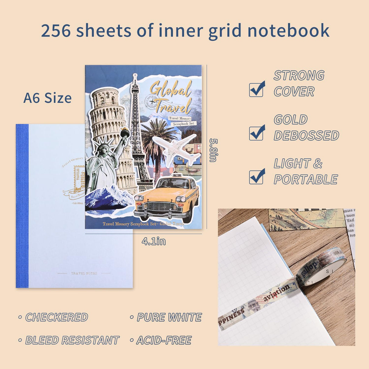 emmoolife Scrapbooking Supplies Kit, Daily Life World Travel Scrapbook Kit for Bullet Junk Journal, Stationery, A6 Grid Notebook, DIY Journaling Supplies, Birthday Craft Gift Teen Girl Kid Women emmoolife