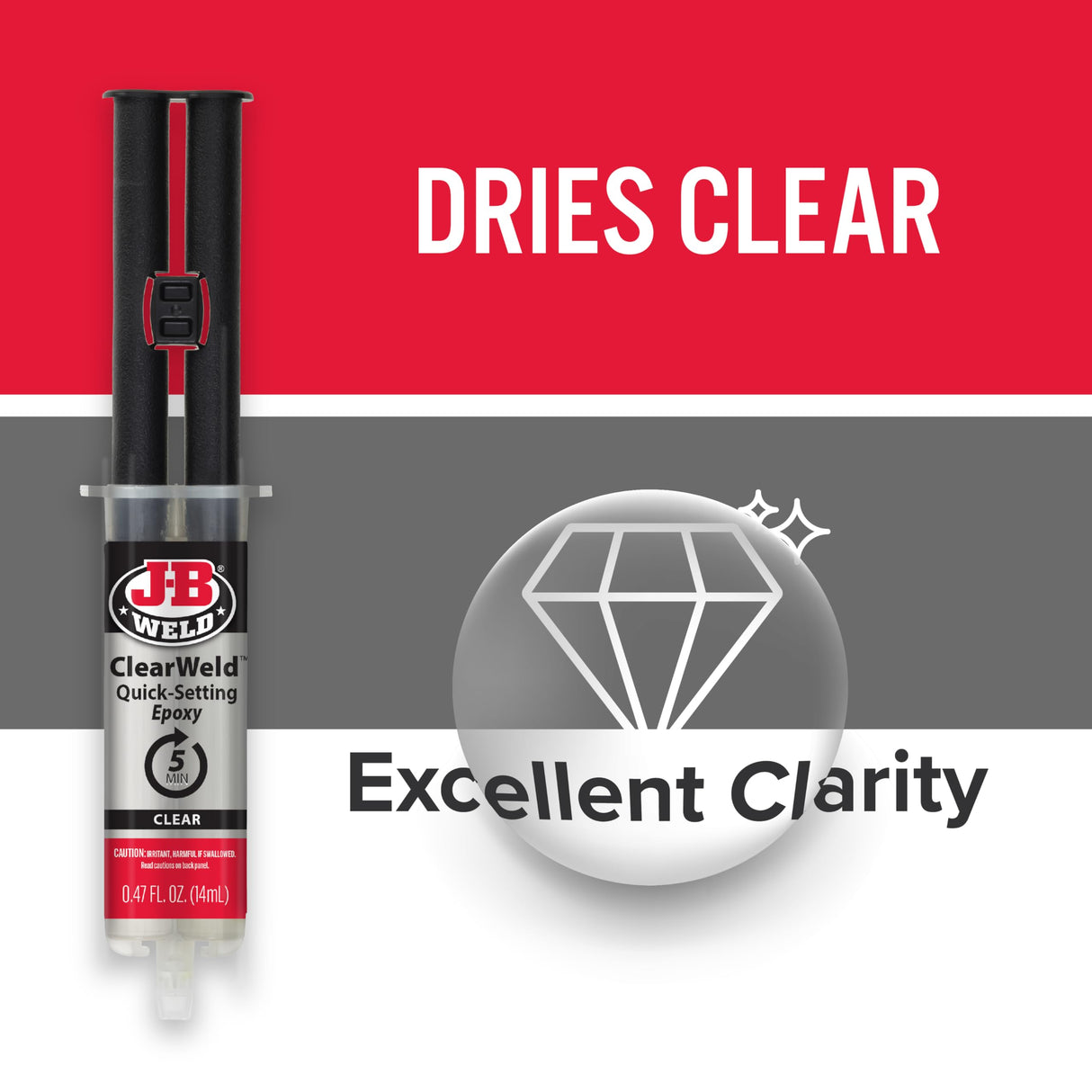 J-B Weld Clear 5 Minute Epoxy, 14ml, Static Mixer, 2 Pack, ClearWeld 14ml, 50114H-2 J-B Weld