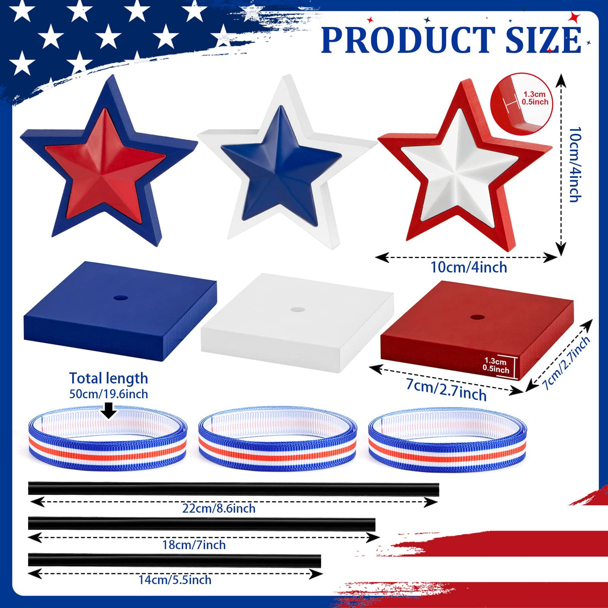 3 Pieces 4th of July Tiered Tray Decor Wood Star Set, Memorial Day Table Decorations, Rustic Patriotic Table Decorations, Red White and Blue Decorations for Home Tables(Classic) Sereliy