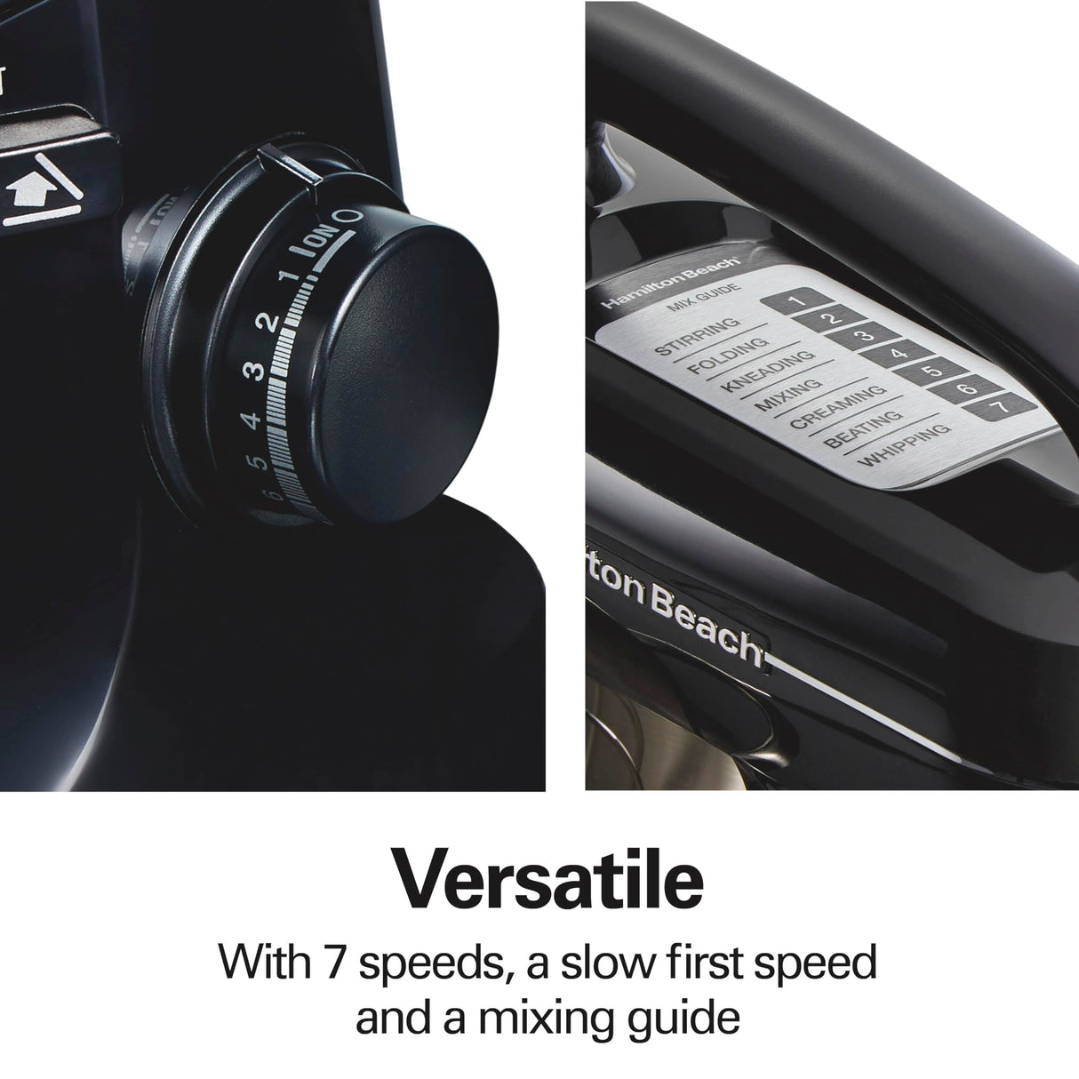 Hamilton Beach Electric Stand Mixer, 4 Quarts, Dough Hook, Flat Beater Attachments, Splash Guard 7 Speeds with Whisk, Black with Top Handle Hamilton Beach