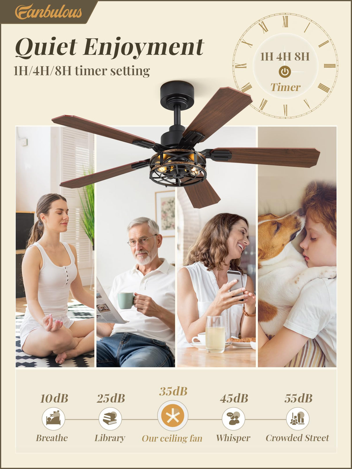 2 Pack 42 Inch Rustic Caged Ceiling Fan with Lights, Black Farmhouse Ceiling Fans for Bedroom Living Room, Double-Sided 5 Blades Rustic Ceiling Fan Fanbulous