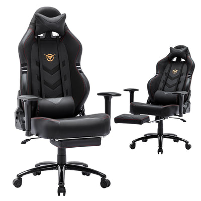 Big and Tall Gaming Chair with Footrest 350lbs-Racing Style Computer Gamer Chair, Ergonomic High Back PC Chair with Wide Seat, Reclining Back, 3D Armrest, Headrest and Lumbar Support for Adult-Black