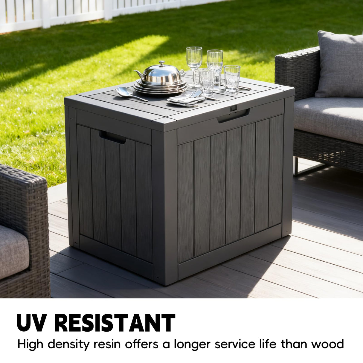 LubanNese Outdoor Storage Box, 35 Gallon Deck Box Waterproof, Resin Patio Storage Bin for Package Delivery, Patio Furniture Cushion, Garden Tools, Pool Accessories, Weatherproof, Black LubanNese