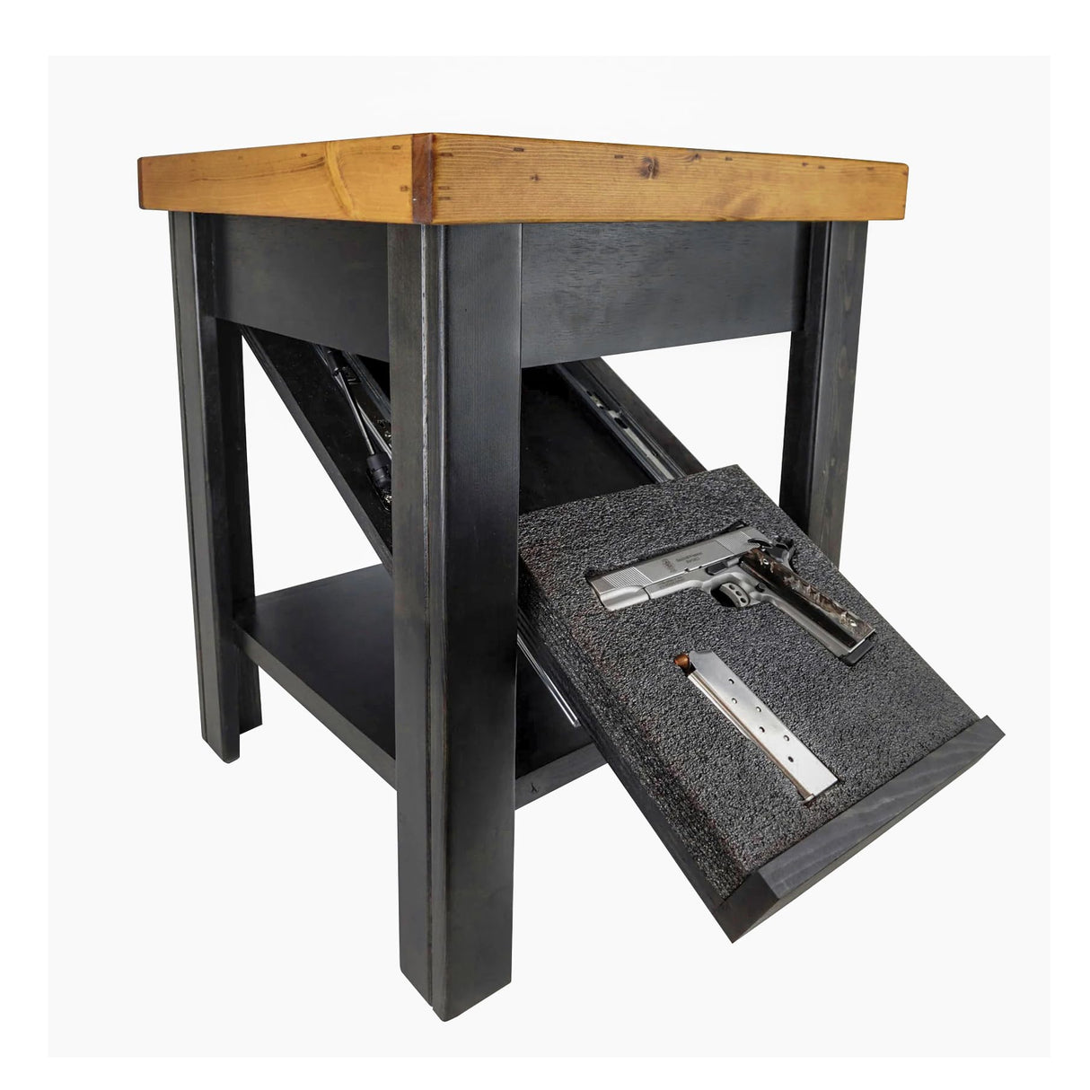 American Furniture Classics Gun Concealment Nightstand End Table, Chic Black with Honey Top American Furniture Classics