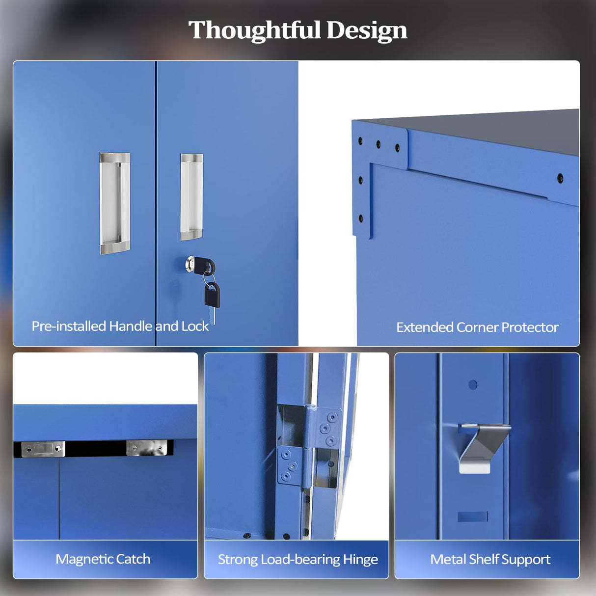 VINGLI 72'' Tall Metal Garage Storage Cabinet with Pegboards, Wheels, Locking Doors and Adjustable Shelves, File Cabinet/Tool Cabinet for Home Office/School (Blue, 32W x 16D x 72H) VINGLI