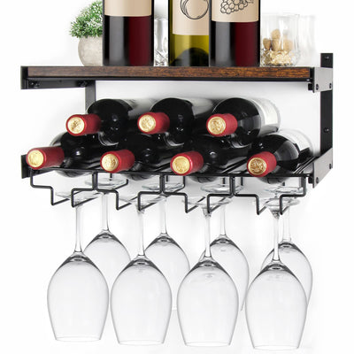 B4Life Wine Rack Wall Mounted with Stemware Rack, Wine Glass Rack Wall Mounted,Holds 8 x Glasses and 7 x Wine Bottles, Wall Wine Rack with Wine Glass Holder
